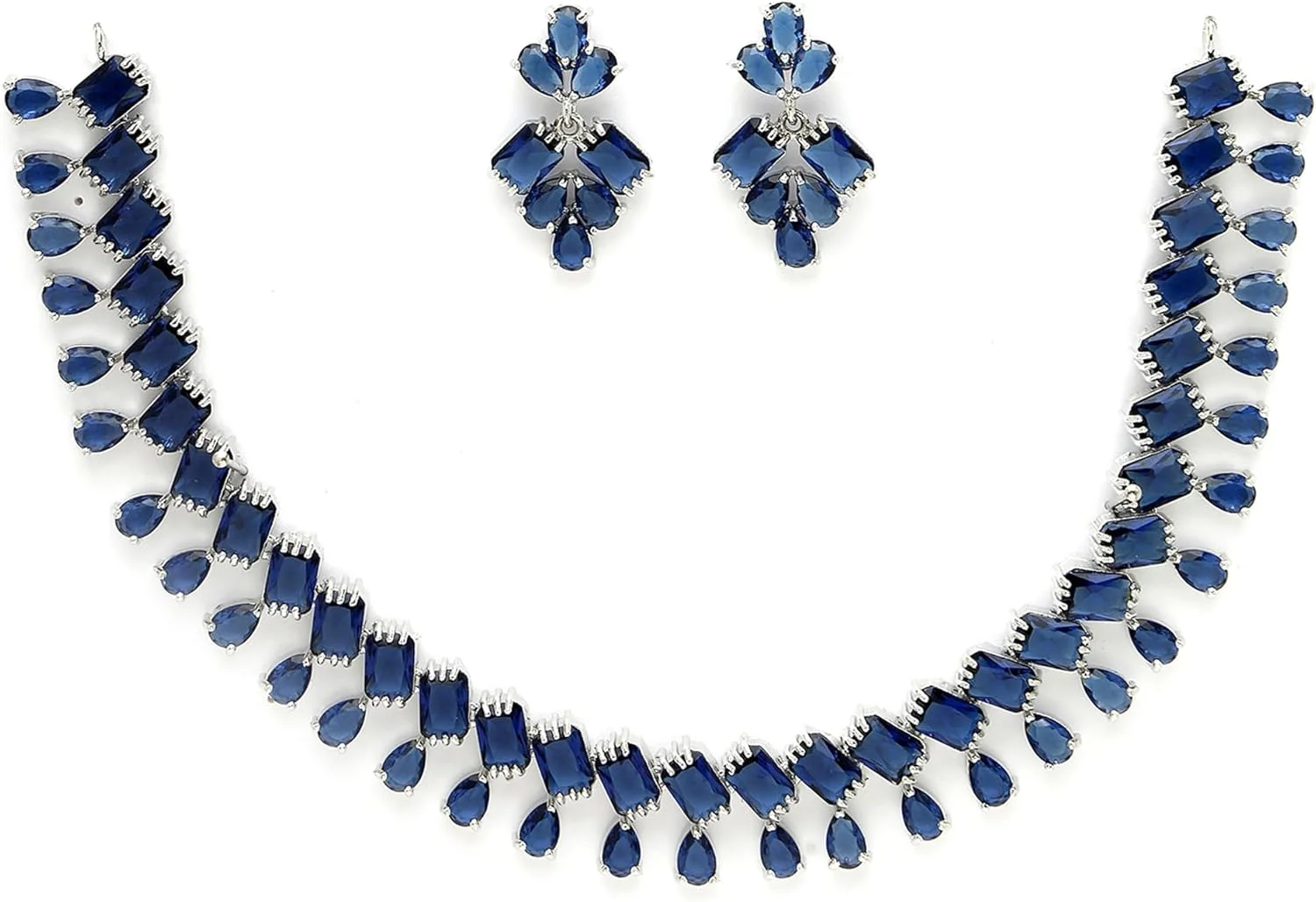 ست گردنبند و گوشواره زنانه نگین دار طرح گلابی نقره ای آبکاری شده با الماس آمریکایی زنانه