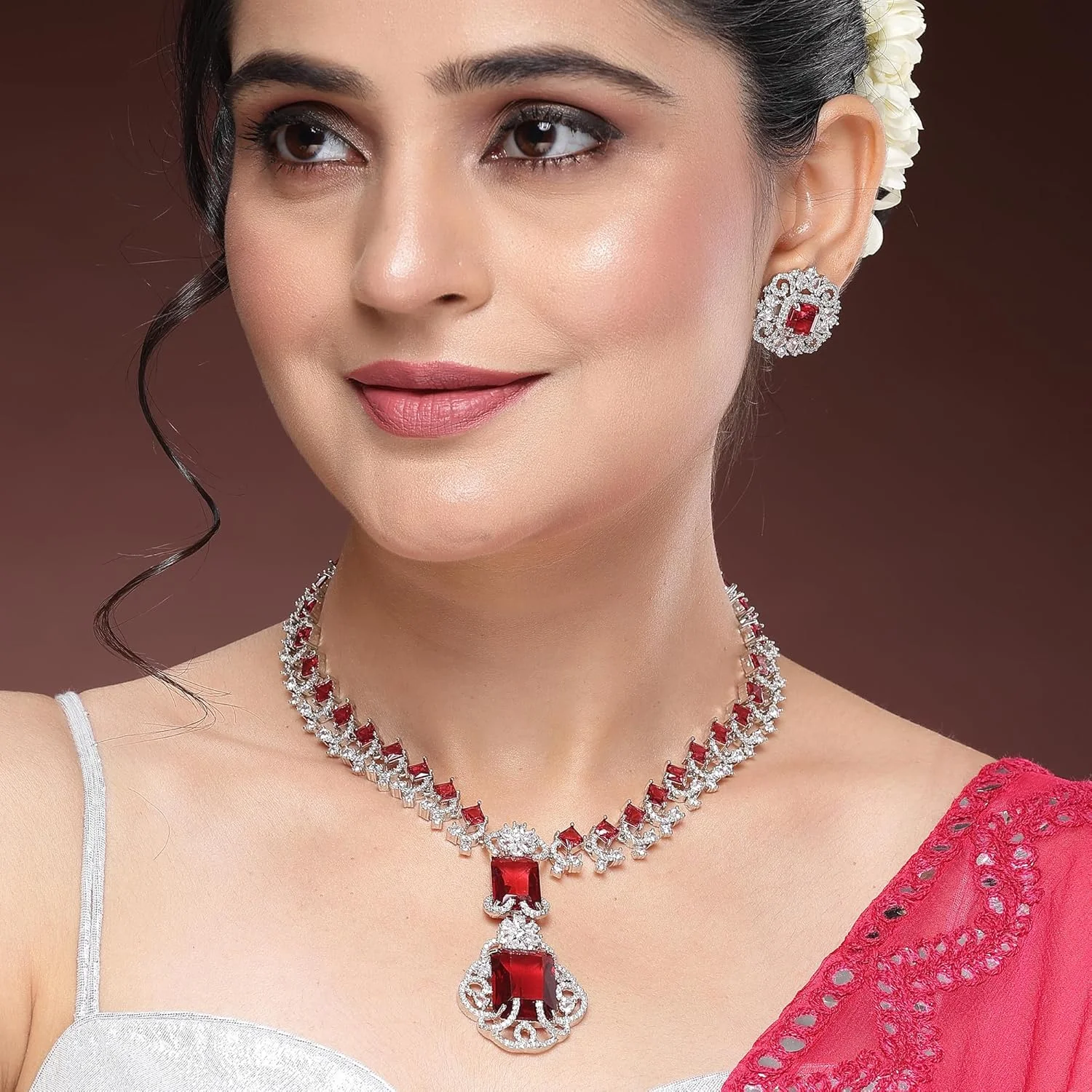 ست زیورآلات زنانه و دخترانه برند زنم، روکش رادیوم، نقره ای، برنجی، الهام گرفته از سلبریتی ها، نگین های قرمز الماس آمریکایی و کریستال ست زیورآلات زنانه و دخترانه برند زنم، روکش رادیوم، نقره ای، برنجی، الهام گرفته از سلبریتی ها، نگین های قرمز الماس آمریکایی و کریستال