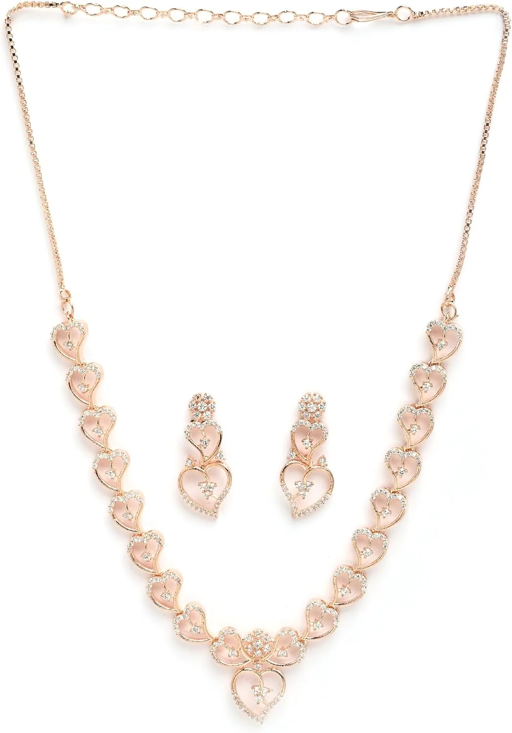 ست جواهرات زنانه نگین اتمی رزگلد زنانه زنم | جواهرات فانتزی | گوشواره و گردنبند گلدار رزگلد روکش شده زنانه و دخترانه ست جواهرات زنانه نگین اتمی رزگلد زنانه زنم | جواهرات فانتزی | گوشواره و گردنبند گلدار رزگلد روکش شده زنانه و دخترانه