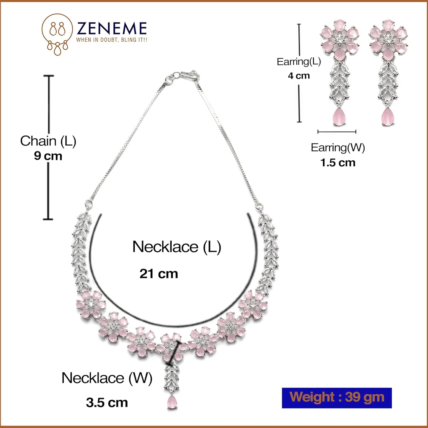 ست گردنبند و گوشواره زنانه طرح گل نگین دار روکش رودیوم ZENEME ست گردنبند و گوشواره زنانه طرح گل نگین دار روکش رودیوم ZENEME