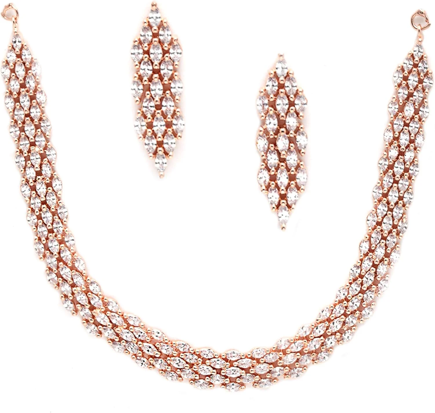 ست جواهرات زنانه Zeneme، روکش طلای رز، دست ساز، طرح گل الماس آمریکایی، ست گردنبند چوکر با گوشواره، جواهرات برای زنان و دختران