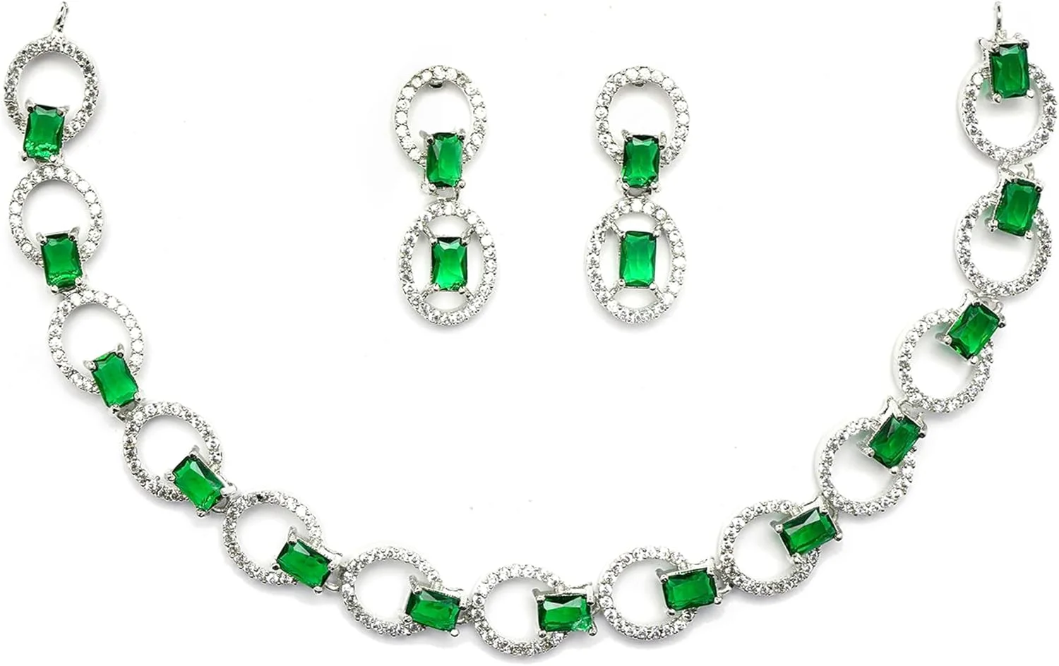 ست گردنبند و گوشواره زنانه نگین دار طرح دیسک ZENEME با روکش رودیوم و نگین الماس آمریکایی