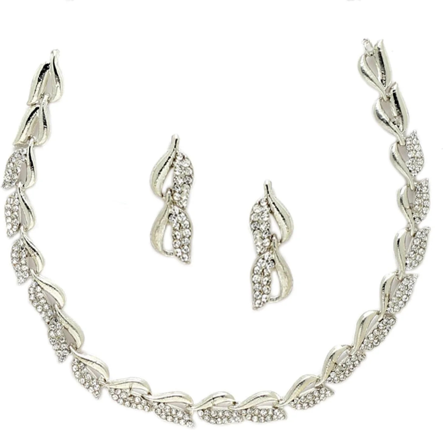 ست جواهرات زنانه Zeneme، ست گردنبند نقره ای رنگ با الماس آمریکایی و گوشواره، مناسب برای دختران و زنان ست جواهرات زنانه Zeneme، ست گردنبند نقره ای رنگ با الماس آمریکایی و گوشواره، مناسب برای دختران و زنان
