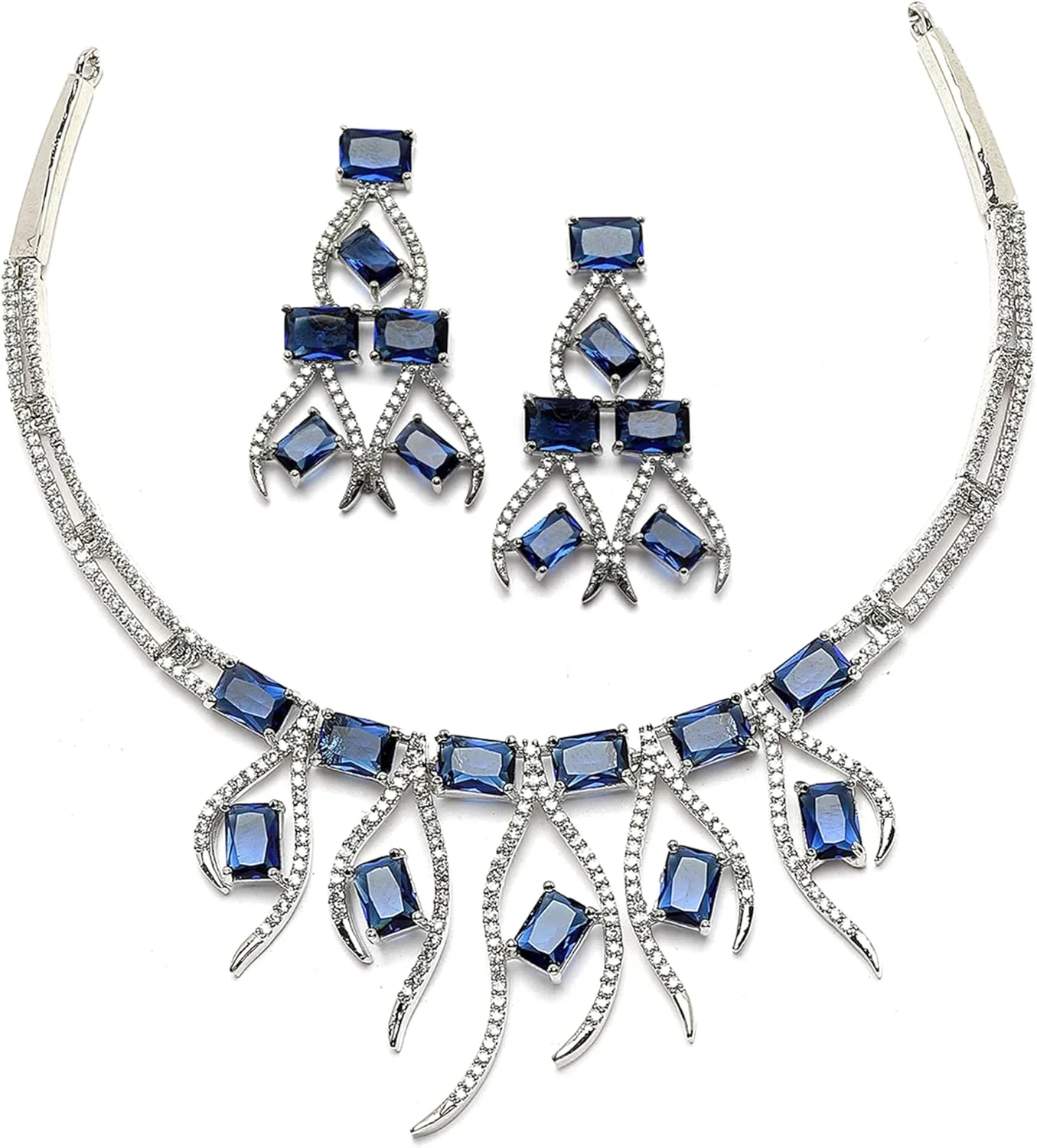 ست گردنبند و گوشواره زنانه نگین دار نگین اتمی آبکاری رادیوم ZENEME ست گردنبند و گوشواره زنانه نگین دار نگین اتمی آبکاری رادیوم ZENEME