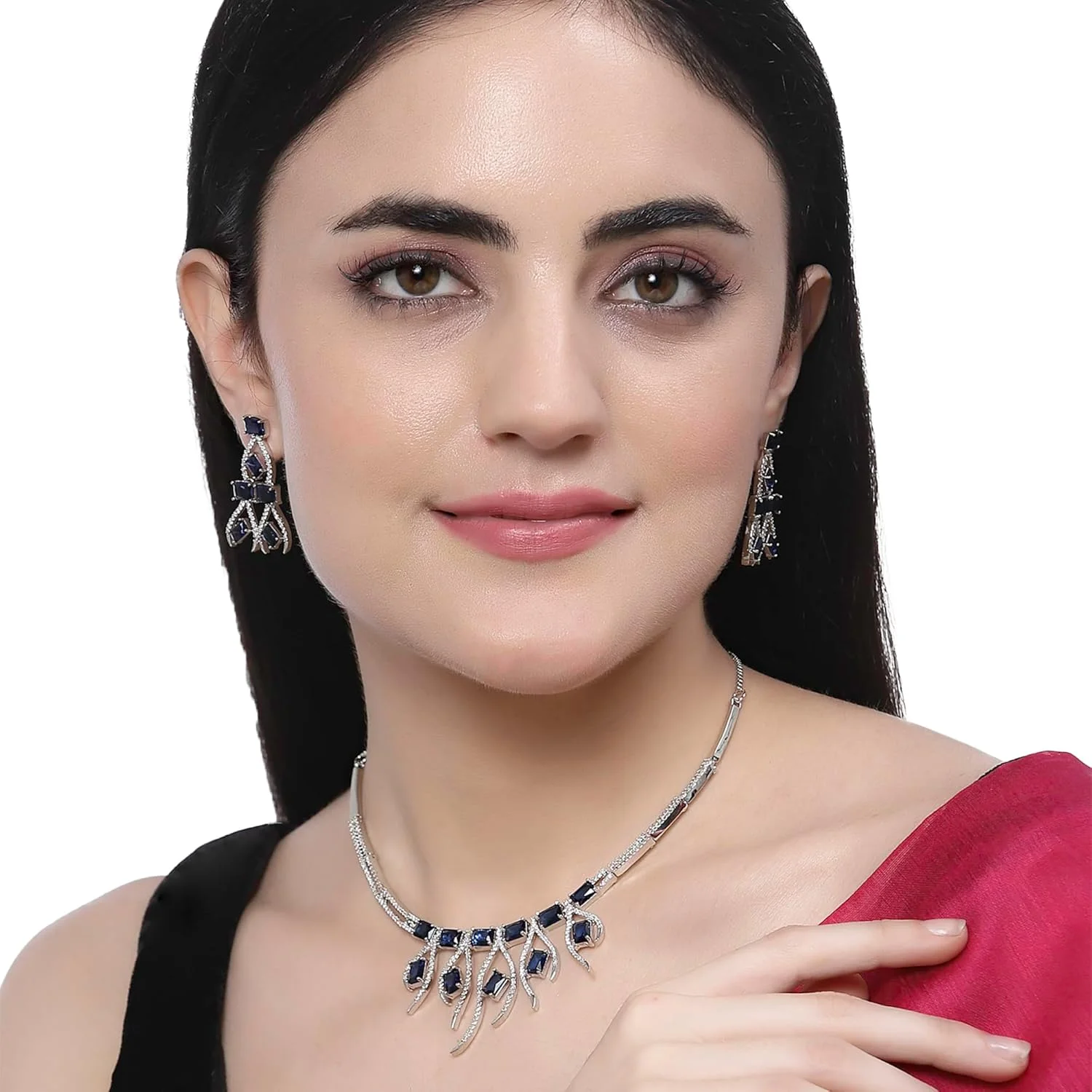 ست گردنبند و گوشواره زنانه نگین دار نگین اتمی آبکاری رادیوم ZENEME ست گردنبند و گوشواره زنانه نگین دار نگین اتمی آبکاری رادیوم ZENEME