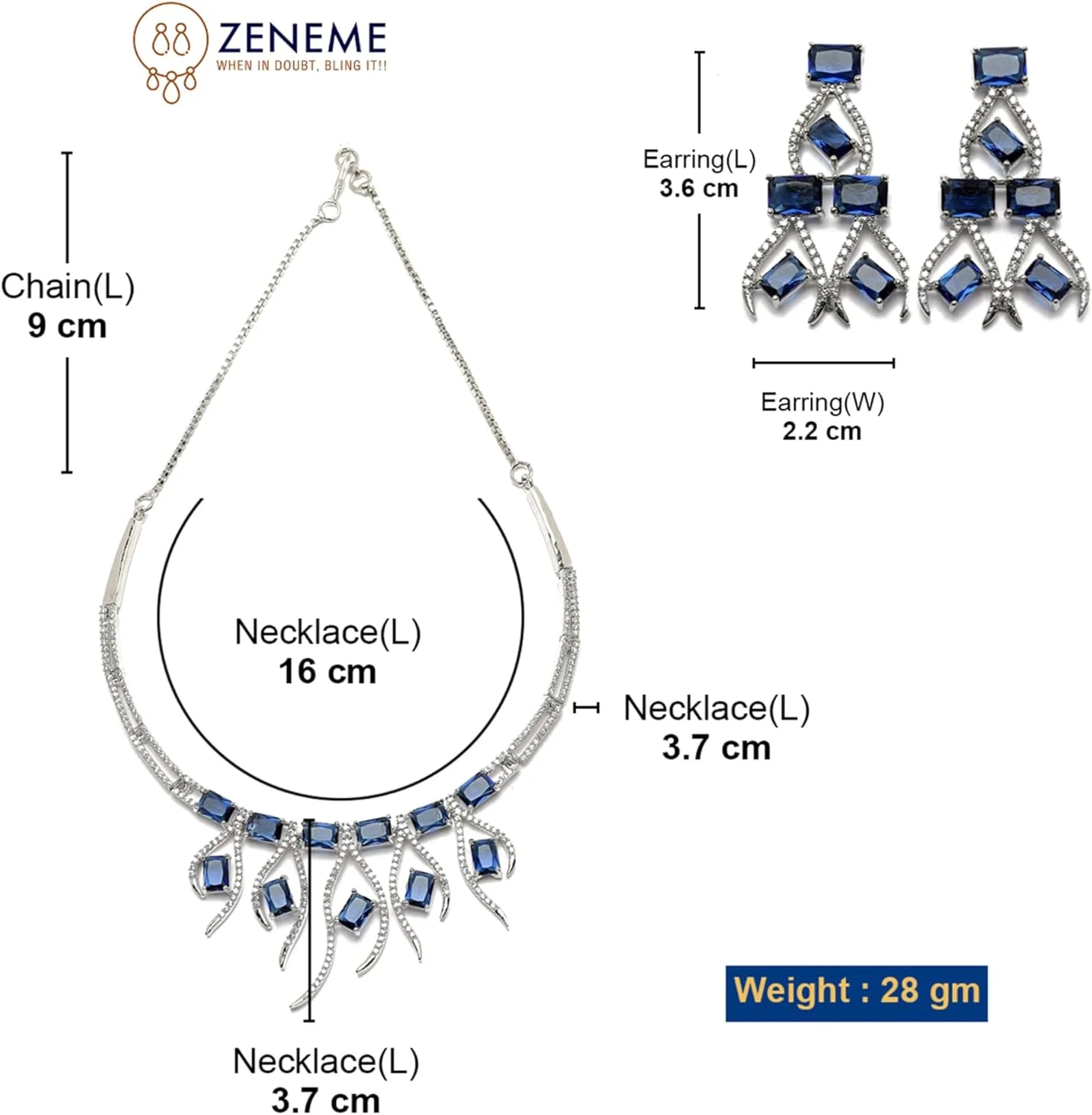 ست گردنبند و گوشواره زنانه نگین دار نگین اتمی آبکاری رادیوم ZENEME ست گردنبند و گوشواره زنانه نگین دار نگین اتمی آبکاری رادیوم ZENEME