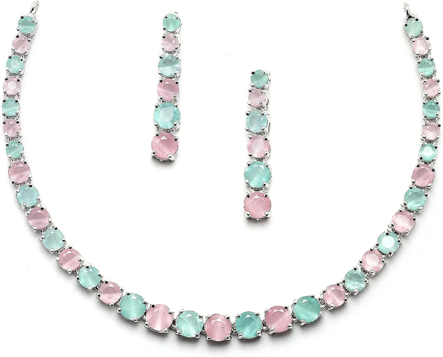 ست جواهرات زنانه ZENEME، گردنبند و گوشواره طرح دایره با روکش رزگلد و نگین های اتمی/الماس آمریکایی، سبک کلاسیک و دست ساز (طرح 7) ست جواهرات زنانه ZENEME، گردنبند و گوشواره طرح دایره با روکش رزگلد و نگین های اتمی/الماس آمریکایی، سبک کلاسیک و دست ساز (طرح 7)