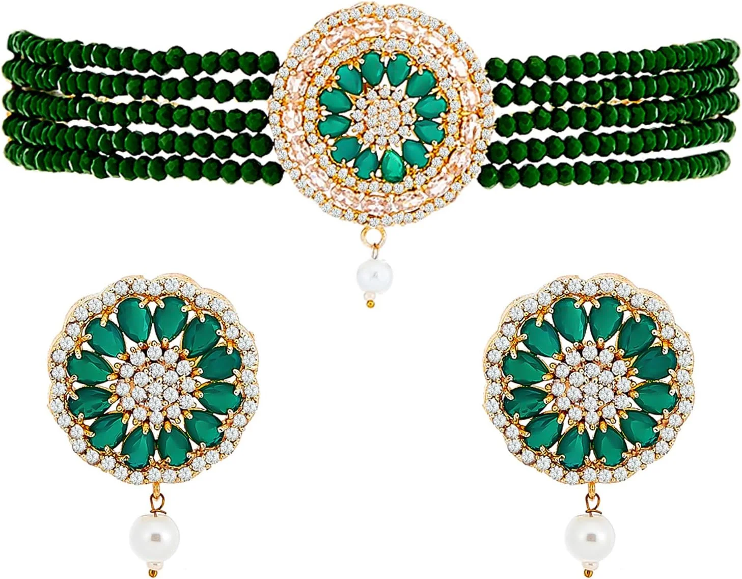 ست جواهرات زنانه Zeneme، روکش طلایی، برنجی، الماس آمریکایی، گردنبند چوکر مرواریدی با گوشواره، جواهرات فشن برای دختران و زنان ست جواهرات زنانه Zeneme، روکش طلایی، برنجی، الماس آمریکایی، گردنبند چوکر مرواریدی با گوشواره، جواهرات فشن برای دختران و زنان