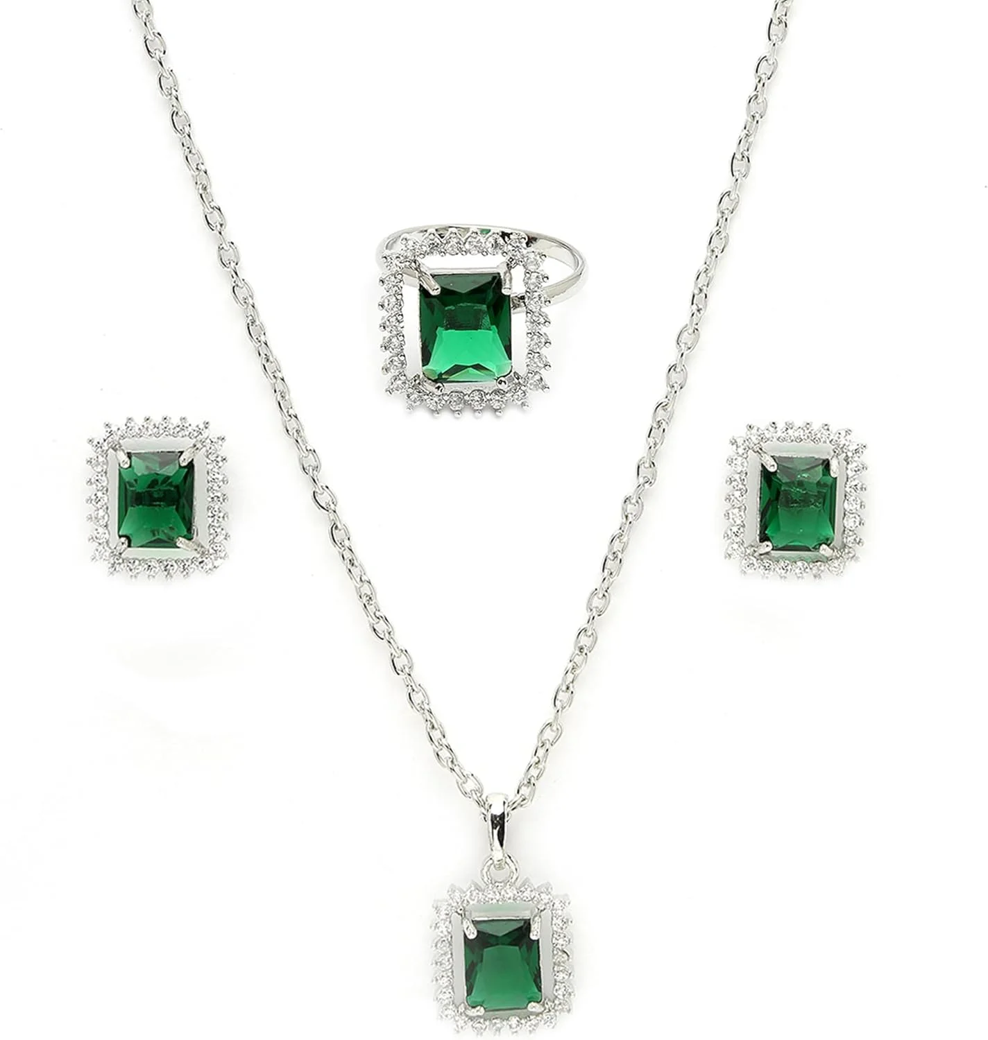 زنمه، آویز نگین اتمی لوکس نقره ای با برش پرنسسی و هاله کریستالی، هدیه ای برای جواهری راکی | هدیه راکشا بندان به همراه ست گوشواره زنانه (ست آویز زمزمه الماس سبز) زنمه، آویز نگین اتمی لوکس نقره ای با برش پرنسسی و هاله کریستالی، هدیه ای برای جواهری راکی | هدیه راکشا بندان به همراه ست گوشواره زنانه (ست آویز زمزمه الماس سبز)