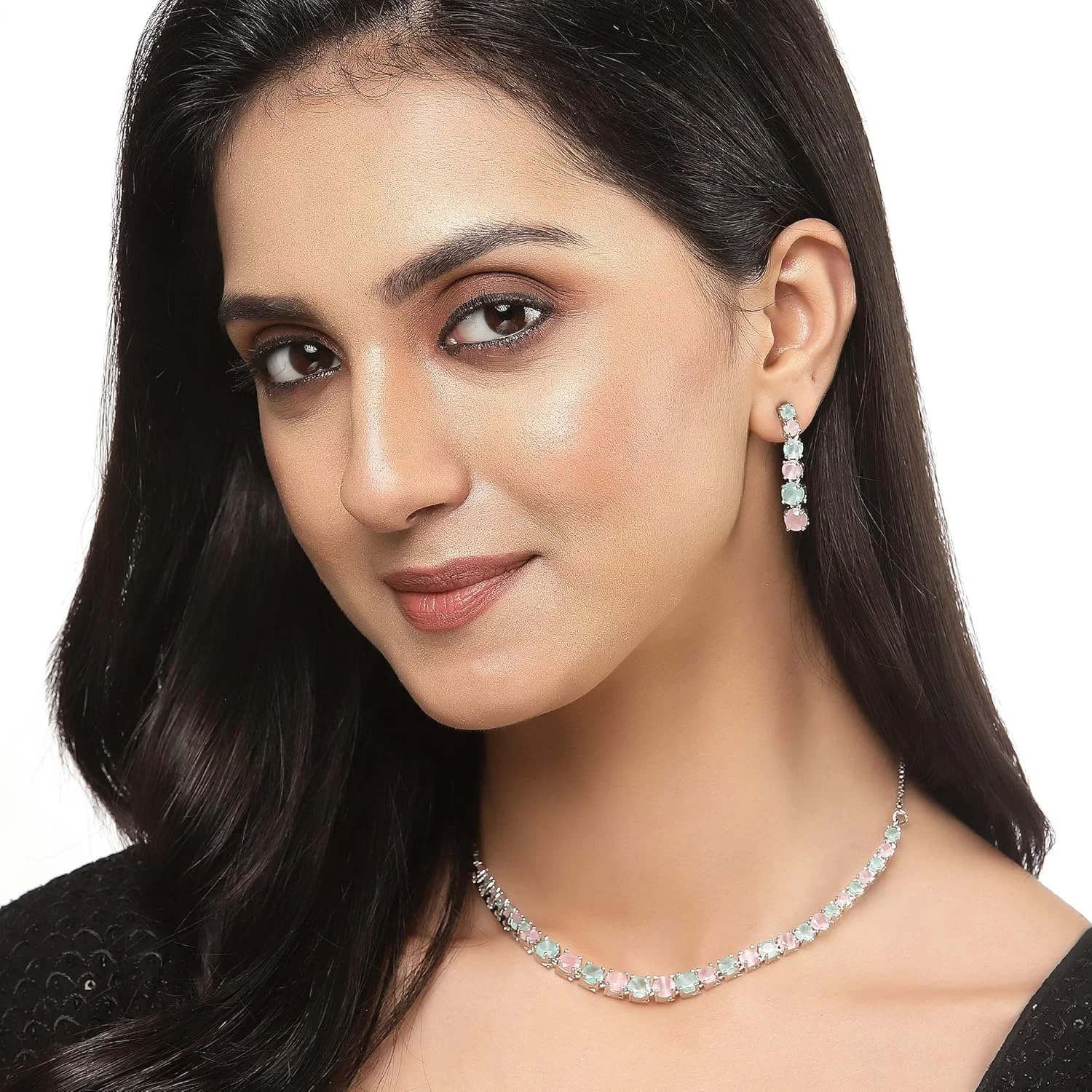 ست جواهرات زنانه ZENEME، گردنبند و گوشواره طرح دایره با روکش رزگلد و نگین های اتمی/الماس آمریکایی، سبک کلاسیک و دست ساز (طرح 7) ست جواهرات زنانه ZENEME، گردنبند و گوشواره طرح دایره با روکش رزگلد و نگین های اتمی/الماس آمریکایی، سبک کلاسیک و دست ساز (طرح 7)