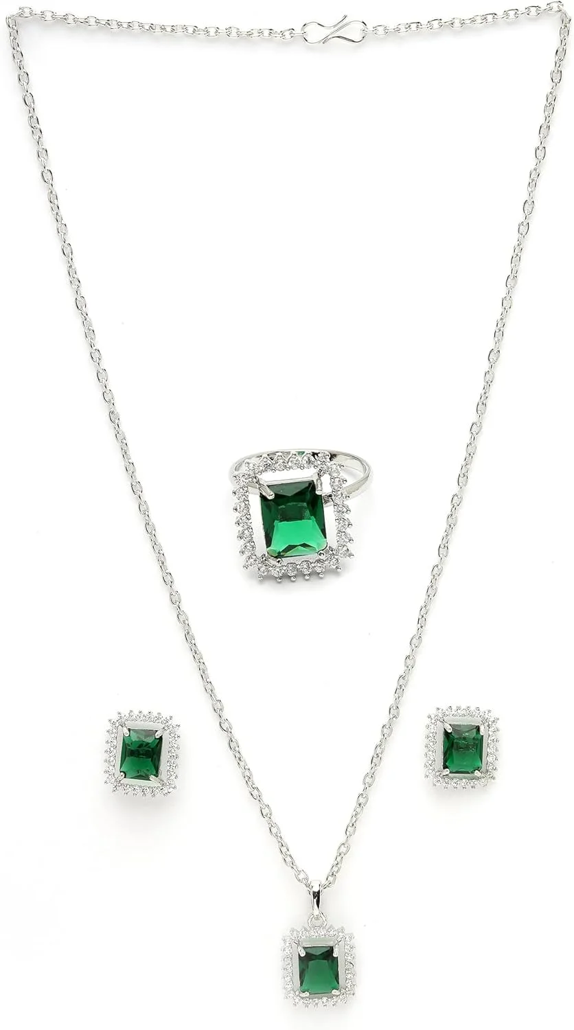 زنمه، آویز نگین اتمی لوکس نقره ای با برش پرنسسی و هاله کریستالی، هدیه ای برای جواهری راکی | هدیه راکشا بندان به همراه ست گوشواره زنانه (ست آویز زمزمه الماس سبز) زنمه، آویز نگین اتمی لوکس نقره ای با برش پرنسسی و هاله کریستالی، هدیه ای برای جواهری راکی | هدیه راکشا بندان به همراه ست گوشواره زنانه (ست آویز زمزمه الماس سبز)