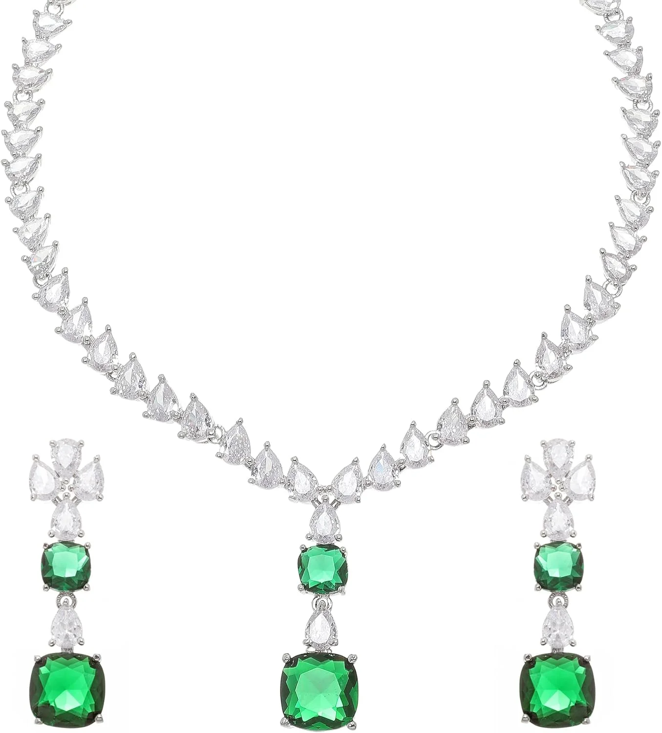 ست گردنبند آویزدار نگیندار مربعی با روکش رودیوم و گوشواره زنانه و دخترانه زنمه ست گردنبند آویزدار نگیندار مربعی با روکش رودیوم و گوشواره زنانه و دخترانه زنمه