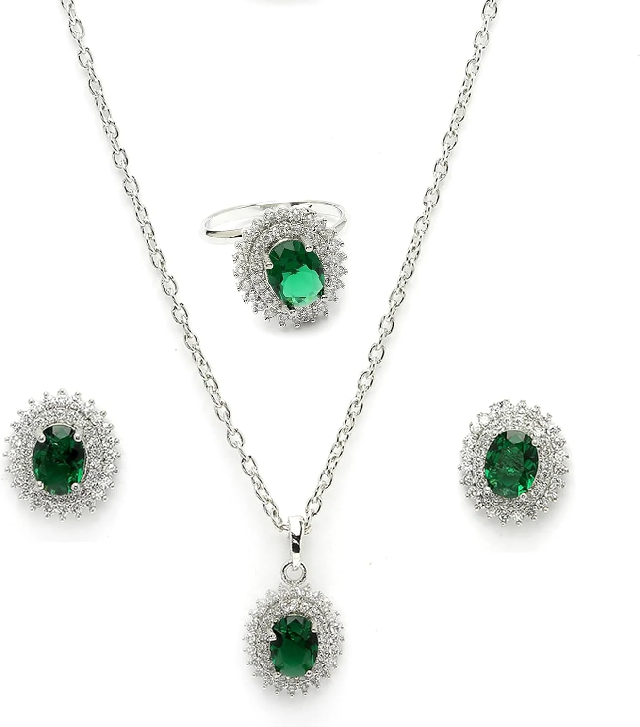 ست جواهرات زنانه شامل انگشتر، آویز و گوشواره نگیندار طرح الماس آمریکایی با روکش نقرهای زنانه از برند زنمه | هدیه آویز برای جواهرات راکی ست جواهرات زنانه شامل انگشتر، آویز و گوشواره نگیندار طرح الماس آمریکایی با روکش نقرهای زنانه از برند زنمه | هدیه آویز برای جواهرات راکی