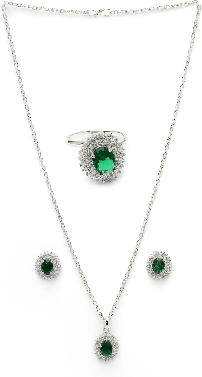 ست جواهرات زنانه شامل انگشتر، آویز و گوشواره نگیندار طرح الماس آمریکایی با روکش نقرهای زنانه از برند زنمه | هدیه آویز برای جواهرات راکی ست جواهرات زنانه شامل انگشتر، آویز و گوشواره نگیندار طرح الماس آمریکایی با روکش نقرهای زنانه از برند زنمه | هدیه آویز برای جواهرات راکی