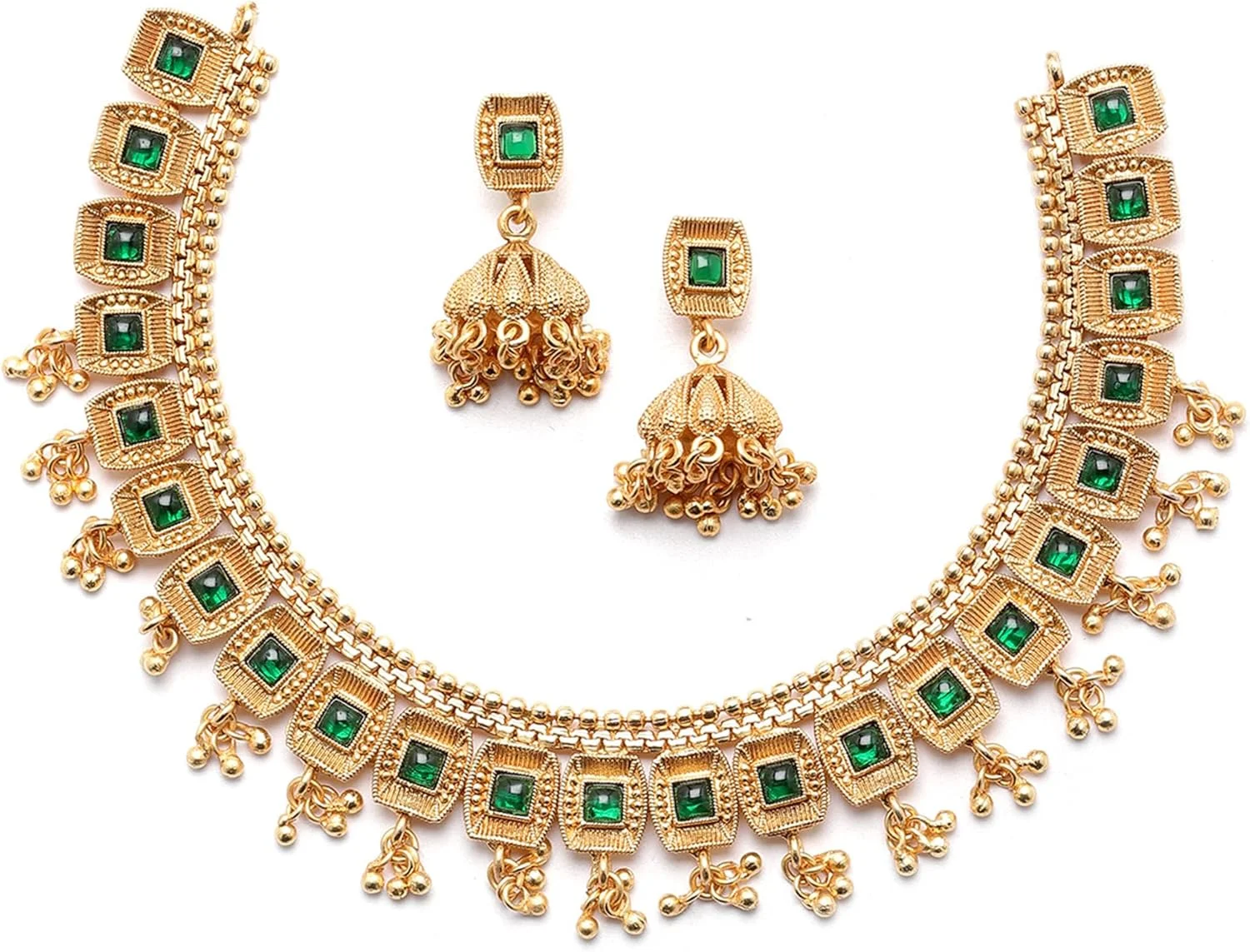 ست گردنبند و گوشواره زنانه و دخترانه نگین دار با سنگ مصنوعی با روکش طلای عتیقه ZENEME ست گردنبند و گوشواره زنانه و دخترانه نگین دار با سنگ مصنوعی با روکش طلای عتیقه ZENEME