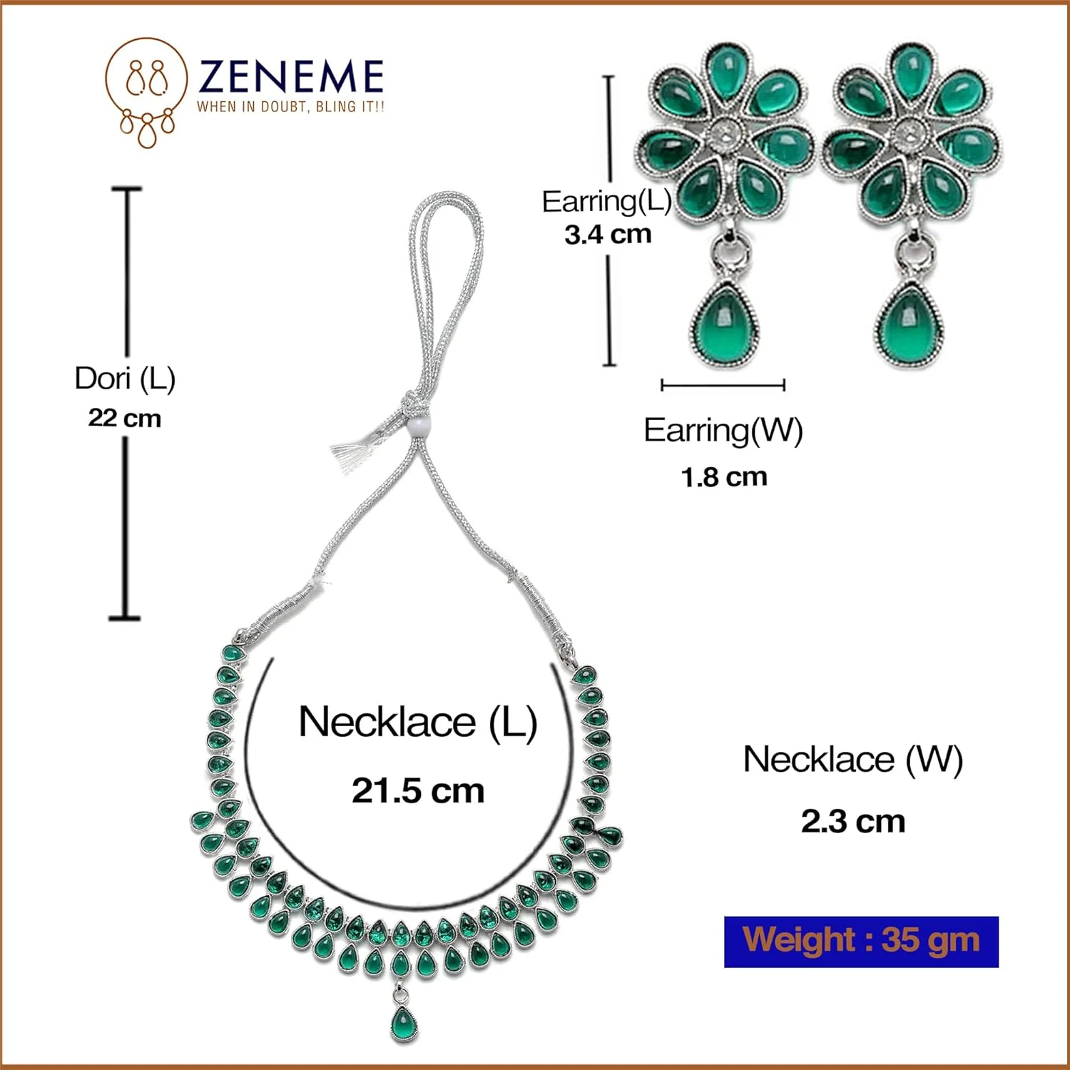 ست جواهرات زنانه و دخترانه شامل گردنبند و گوشواره نقره ای اکسیدایز شده با نگین های اتمی به شکل گلابی ست جواهرات زنانه و دخترانه شامل گردنبند و گوشواره نقره ای اکسیدایز شده با نگین های اتمی به شکل گلابی