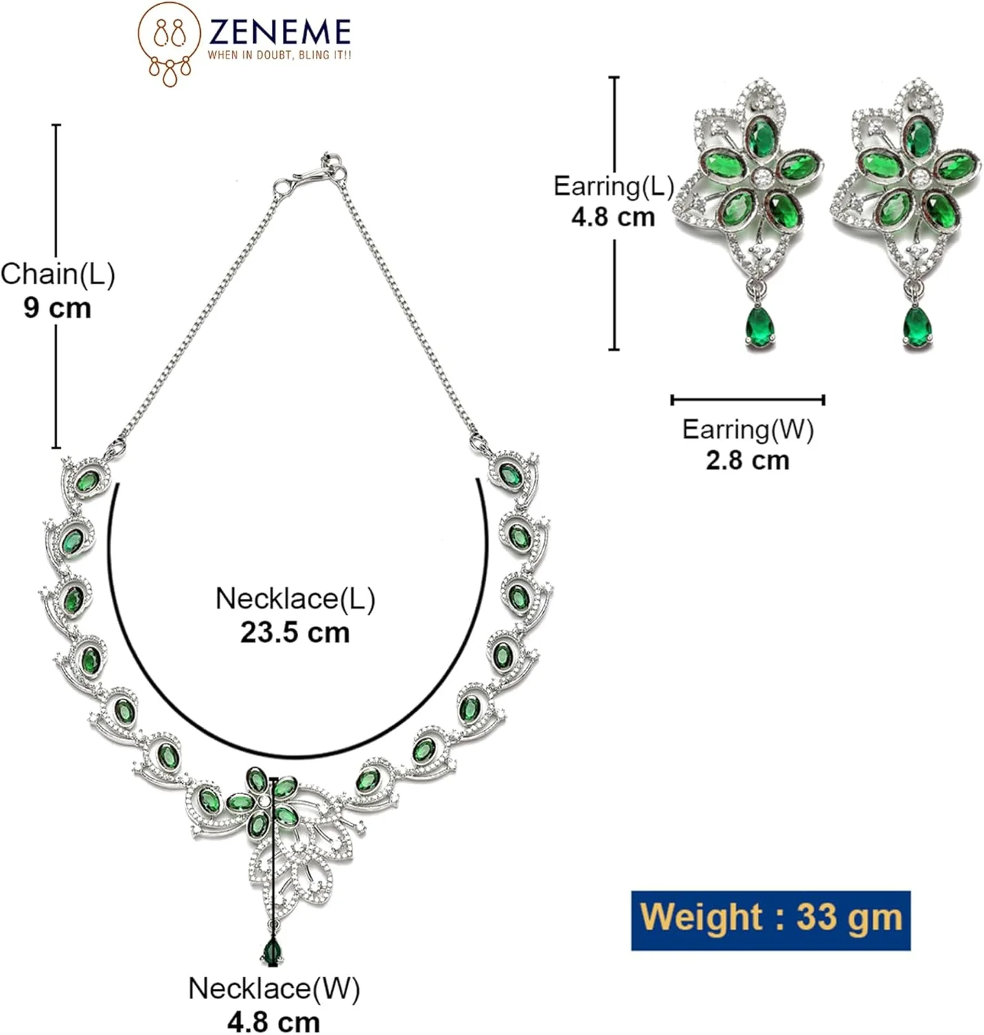 ست گردنبند و گوشواره زنانه نگین دار طرح گل و بته جقه آبکاری شده با رودیوم ZENEME (سبز) ست گردنبند و گوشواره زنانه نگین دار طرح گل و بته جقه آبکاری شده با رودیوم ZENEME (سبز)