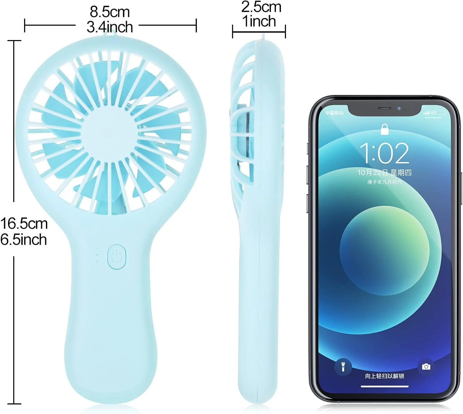 پنکه دستی شارژی CHNLML، پنکه کوچک جیبی قابل حمل با باتری و پایه، مناسب مژه، طراحی ناخن و آرایش، پنکه کوچک برای دختران، زنان، کودکان، مسافرت در فضای باز، هدیه مهمان عروسی (آبی)