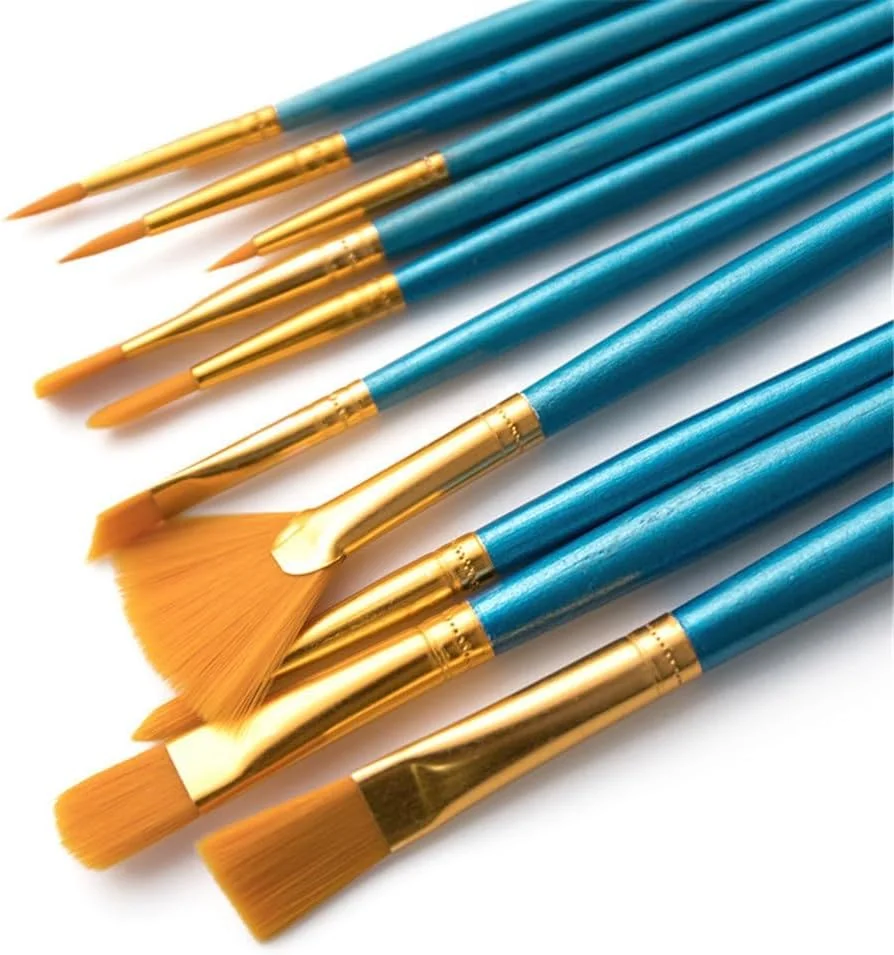 ست قلم موی روغنی 10 عددی، قلم موی بادبزنی برای نقاشی، لوازم هنری چوبی برای دفتر کار و طراحی ناخن