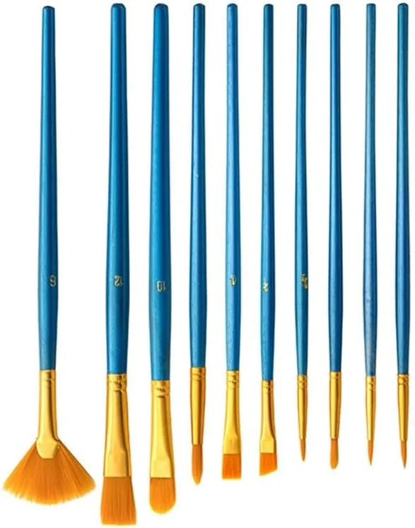 ست قلم موی روغنی 10 عددی، قلم موی بادبزنی برای نقاشی، لوازم هنری چوبی برای دفتر کار و طراحی ناخن