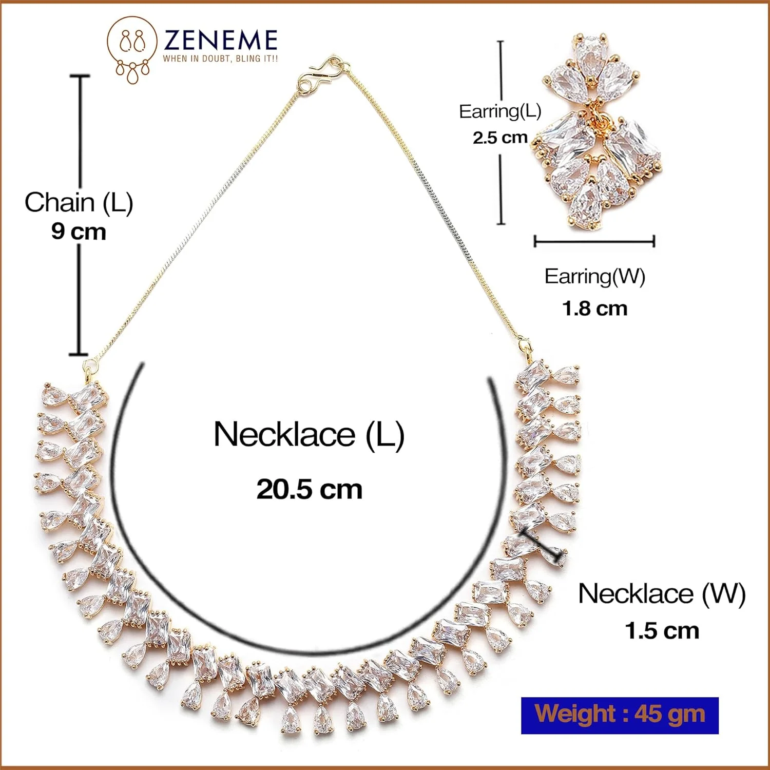 ست گردنبند و گوشواره زنانه زنم مدل اشکی با روکش رودیوم و نگین های اتمی (سفید و طلایی) ست گردنبند و گوشواره زنانه زنم مدل اشکی با روکش رودیوم و نگین های اتمی (سفید و طلایی)