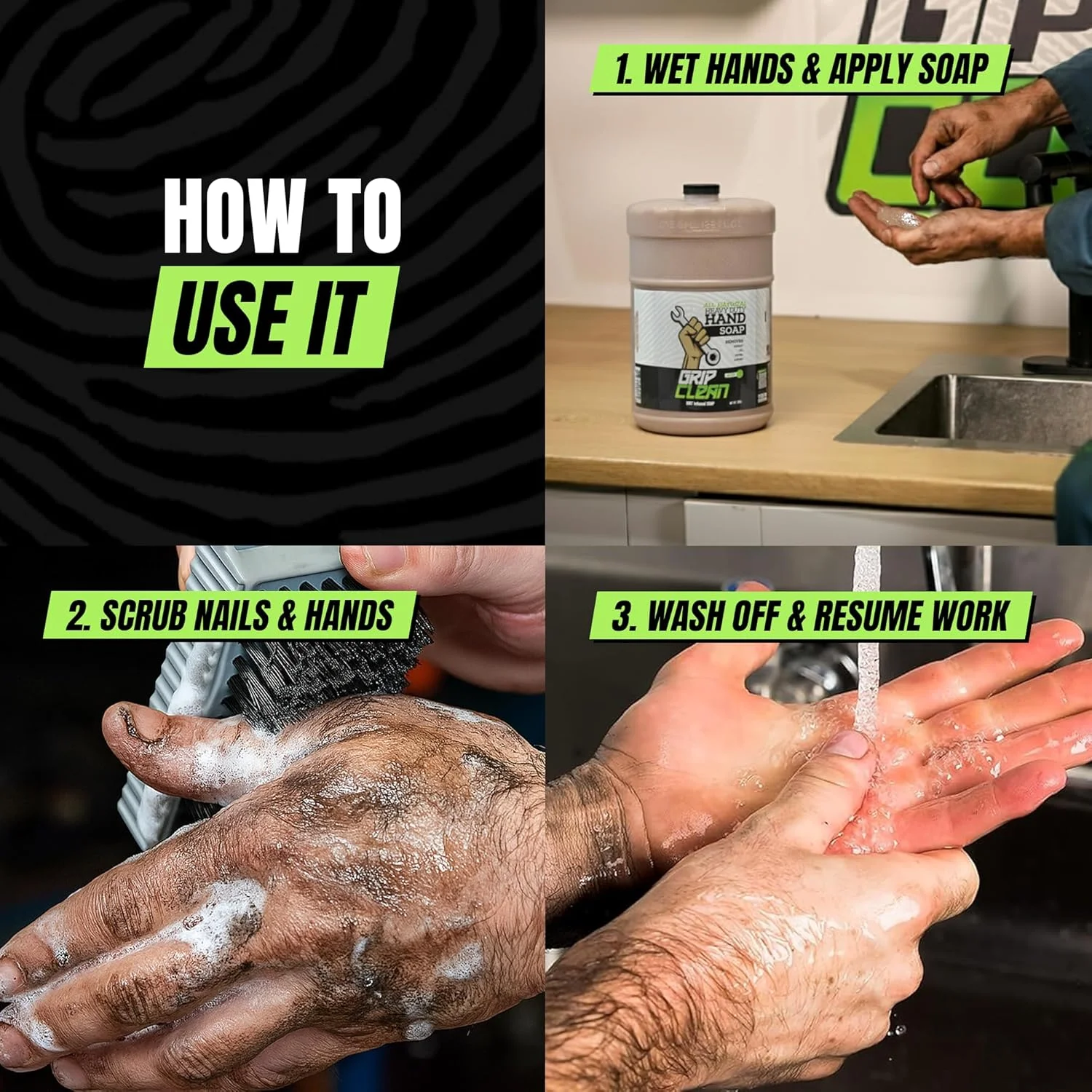 Grip Clean - Heavy Duty Nail Brush for Cleaning - Mechanical Cleaner for Hands and Under Nails - for Men and Women Grip Clean - Heavy Duty Nail Brush for Cleaning - Mechanical Cleaner for Hands and Under Nails - for Men and Women