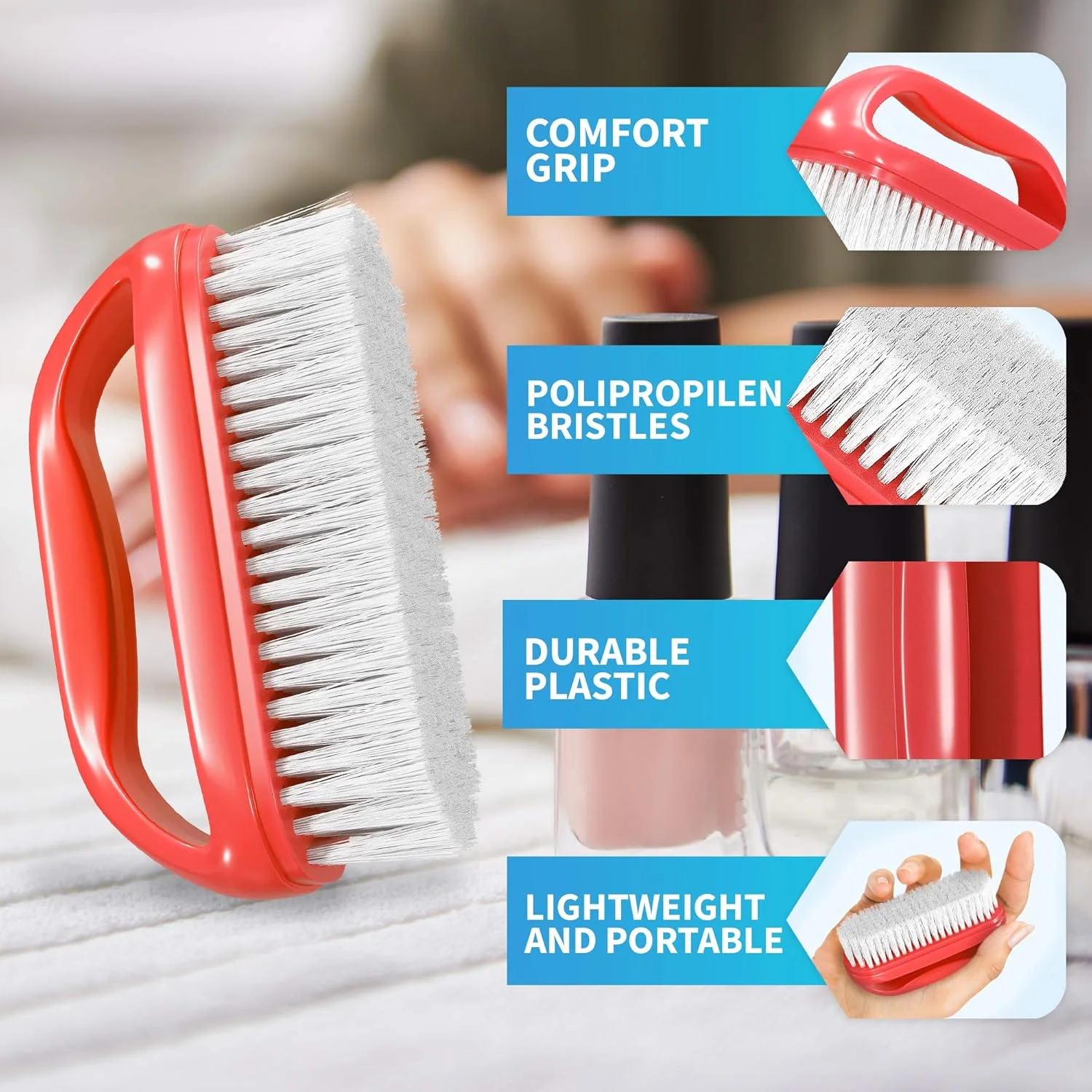 برس بزرگ دست و ناخن Konex با دستگیره عالی 10x5.7x3.8 سانتی متر (قرمز)