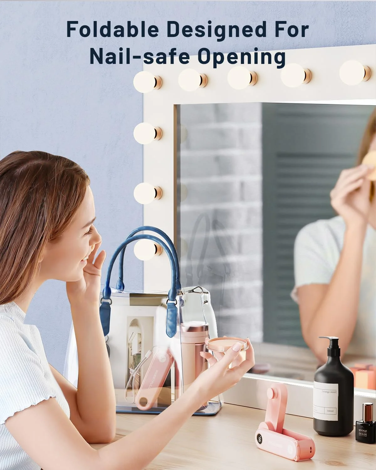 پنکه دستی کوچک SWEETFULL با نمایشگر LED، پنکه دستی تاشو USB قابل شارژ 2 در 1 و چراغ قوه برای مسافرت، مژه، پنکه جیبی کوچک و زیبا برای زنان و دختران (صورتی)