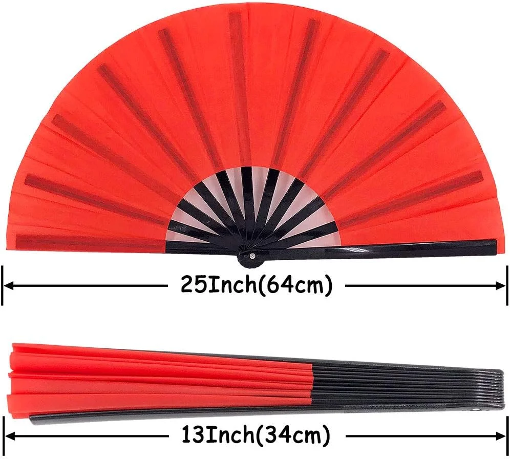 بادبزن تاشو بزرگ STHUAHE، بادبزن دستی برای رقص و فستیوال، بادبزن دستی چینی ژاپنی برای فستیوال موسیقی، EDM، اجرا، هدیه، مهمانی، دکوراسیون - قرمز