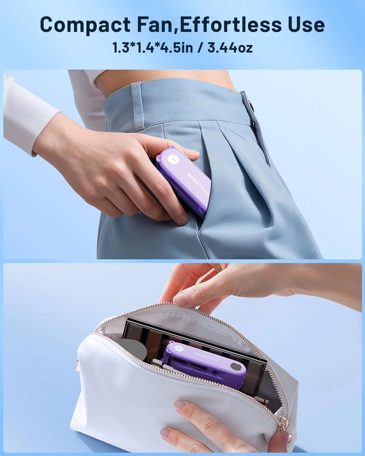 پنکه مینی قابل حمل 2 در 1 SWEETFULL با LED، پنکه شارژی USB تاشو و چراغ قوه دستی برای مسافرت، دختران پنکه مینی قابل حمل 2 در 1 SWEETFULL با LED، پنکه شارژی USB تاشو و چراغ قوه دستی برای مسافرت، دختران