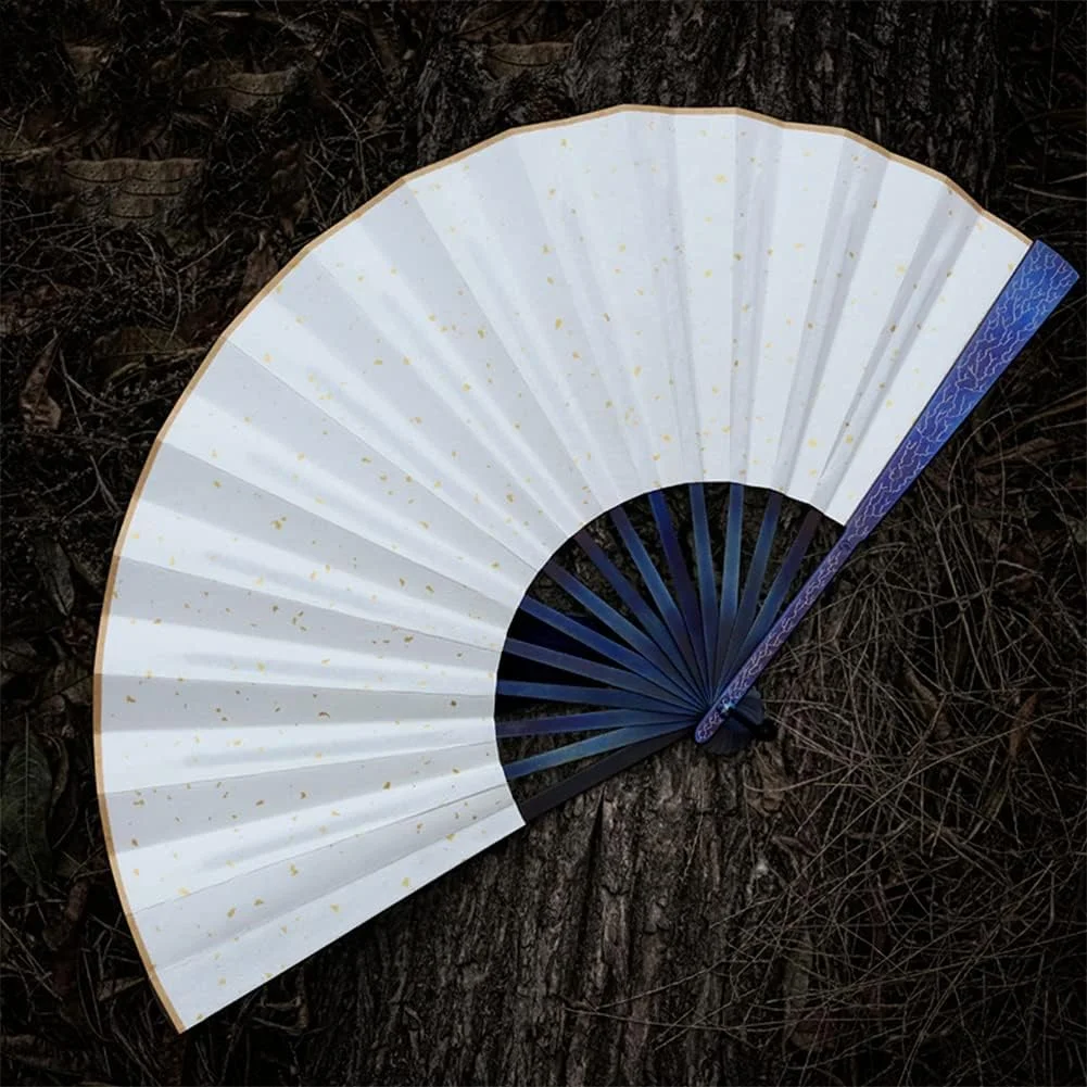 بادبزن تاشو دستی TTGLRT، 33 سانتی‌متری، به سبک چینی، طراحی شده، آلیاژ تیتانیوم دست‌ساز، Abanicos De Mano