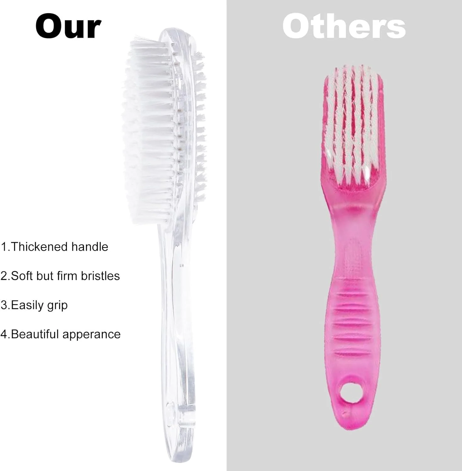 ooloveminso برس ناخن دسته بزرگ، 3 عدد، برس های ناخن دستی برای تمیز کردن ناخن های دست و پا، ابزار اسکرابر دو طرفه با موهای نرم و زبر برای مردان و زنان، شفاف ooloveminso برس ناخن دسته بزرگ، 3 عدد، برس های ناخن دستی برای تمیز کردن ناخن های دست و پا، ابزار اسکرابر دو طرفه با موهای نرم و زبر برای مردان و زنان، شفاف