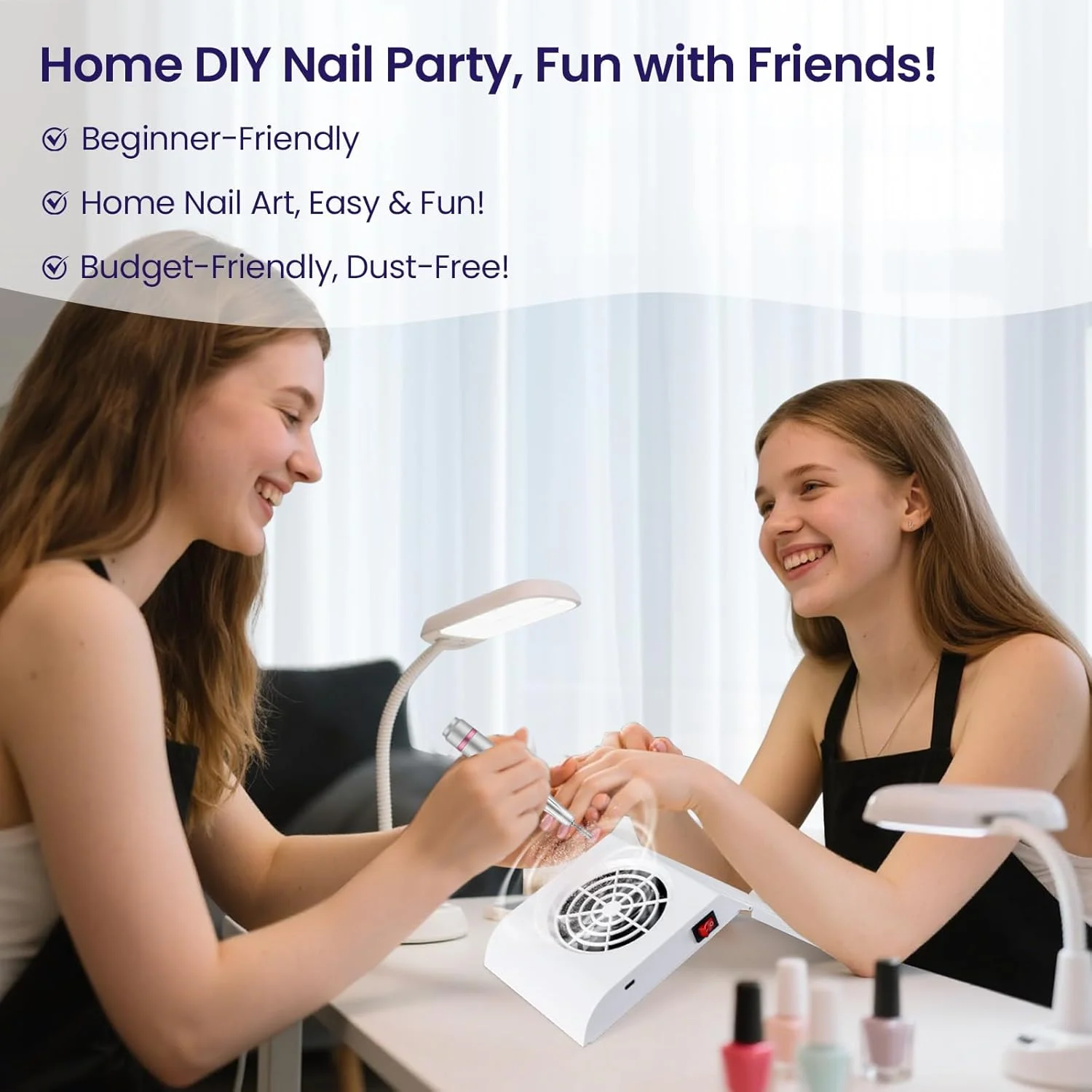 مینی جمع کننده گرد و غبار ناخن قابل شارژ برای استفاده شخصی در خانه، فن جمع کننده گرد و غبار ناخن کوچک و بی سیم، طراحی تاشو، 2 کیسه فیلتر