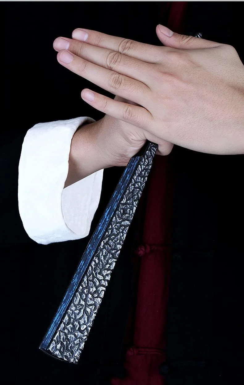 بادبزن تاشو 33 سانتی متری KKRKEM، جنس آلیاژ تیتانیوم، طرح سنگ فلزی، بادبزن تاشو قابل حمل، سبک چینی، بادبزن کونگ فو EDC، صنایع دستی تزئین اتاق