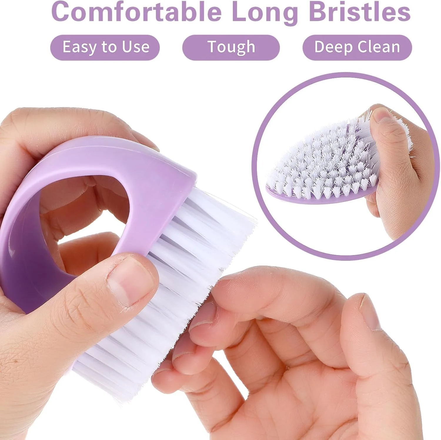 برس ناخن دستی سنگین CVNRCLP - بسته 2 عددی برس تمیز کننده دسته دار با موهای نایلونی محکم برای تمیز کردن عمیق ناخن های دست، پا و زیر ناخن - ایده آل برای مکانیک ها و باغبان ها