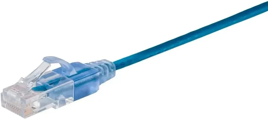 کابل اترنت پچ Cat6A موناپریس - 15 متر - آبی | UTP، 30AWG، 10G، مس خالص، RJ45 بدون گیر، برای کابل شبکه کامپیوتر، LAN، مودم، روتر - سری SlimRun
