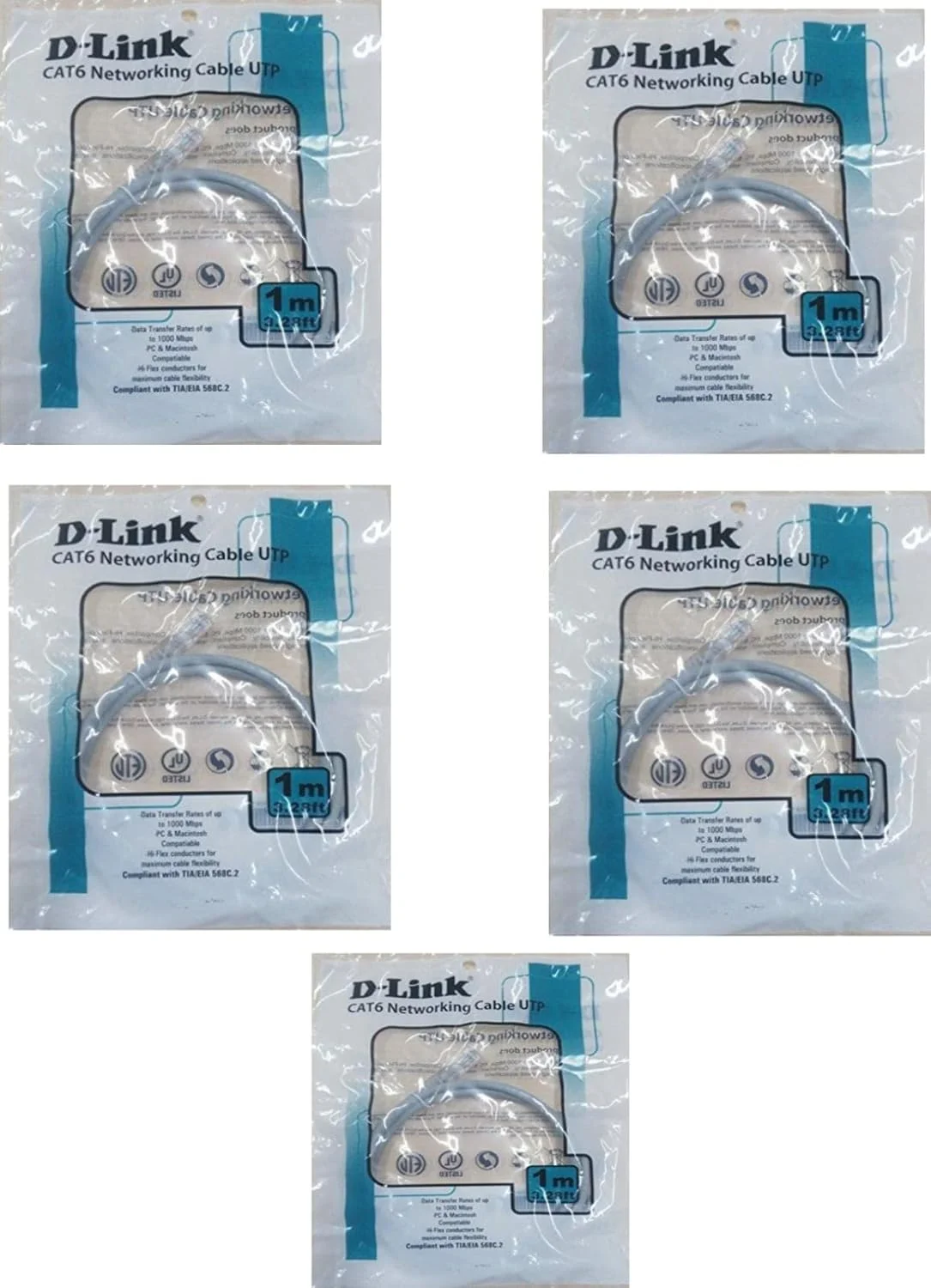 کابل شبکه دی-لینک Cat6، طول 1 متر (بسته 5 عددی)