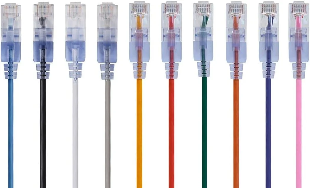 کابل شبکه اترنت Cat6A اسلیم ران Monoprice - سیم اینترنت شبکه - RJ45، رشته ای، UTP، سیم مسی خالص، 30AWG، 2.1 متر، 10 رنگ، بسته 10 عددی