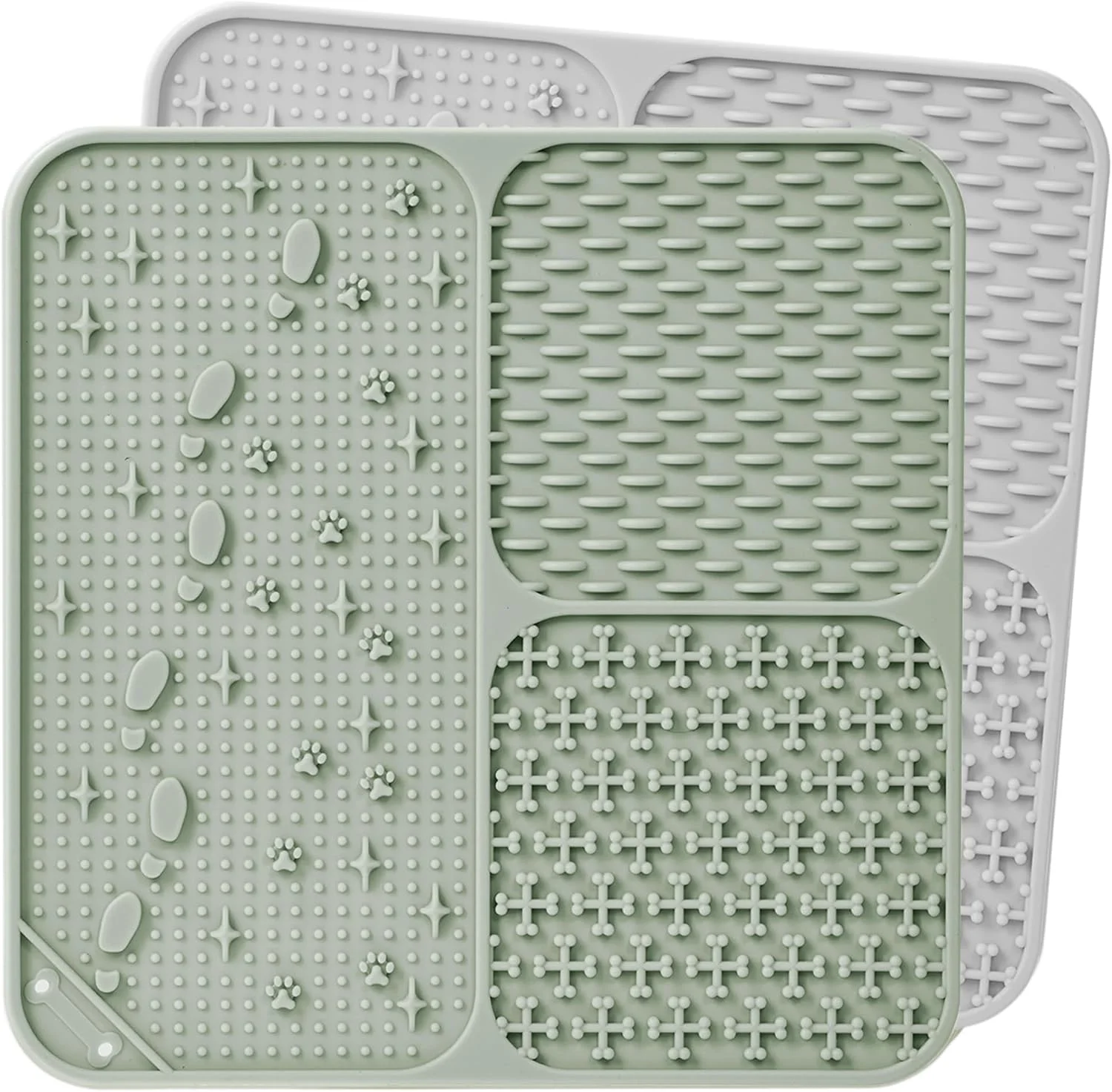 وینگ‌کیسز - پد لیسیدن سگ و گربه، بسته 2 عددی، 100% سیلیکونی، مناسب توله سگ با مکنده‌های فنجانی، کاهش اضطراب و بی‌حوصلگی، تمیز کردن آسان (سبز روشن و خاکستری)