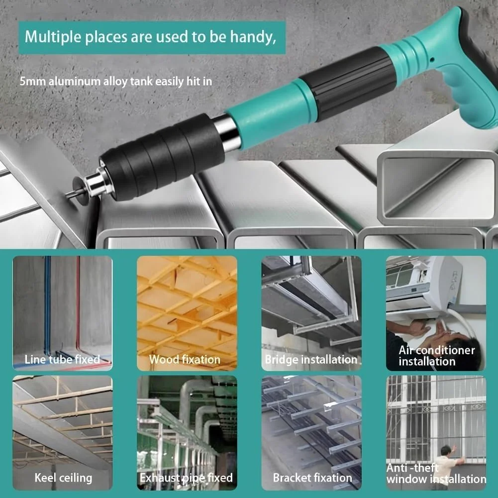 تفنگ میخکوب فولادی دستی با 14 عدد میخ رایگان، ابزار میخکوبی دیوار با قابلیت تنظیم 5 سرعته، دستگاه میخکوبی قابل حمل برای دیوار بتنی سیمانی، چوب، دستگاه شیار زنی سیم سقف، دکوراسیون منزل