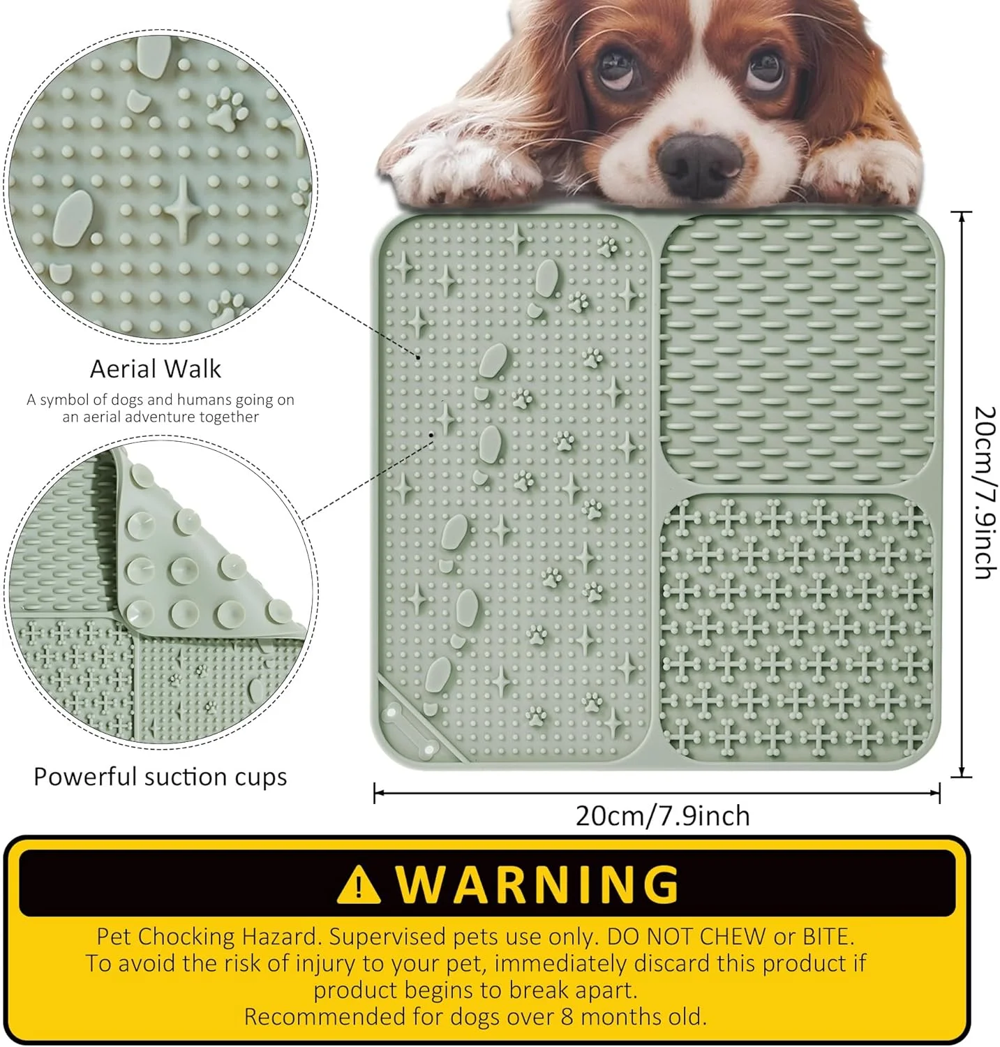 وینگ‌کیسز - پد لیسیدن سگ و گربه، بسته 2 عددی، 100% سیلیکونی، مناسب توله سگ با مکنده‌های فنجانی، کاهش اضطراب و بی‌حوصلگی، تمیز کردن آسان (سبز روشن و خاکستری)