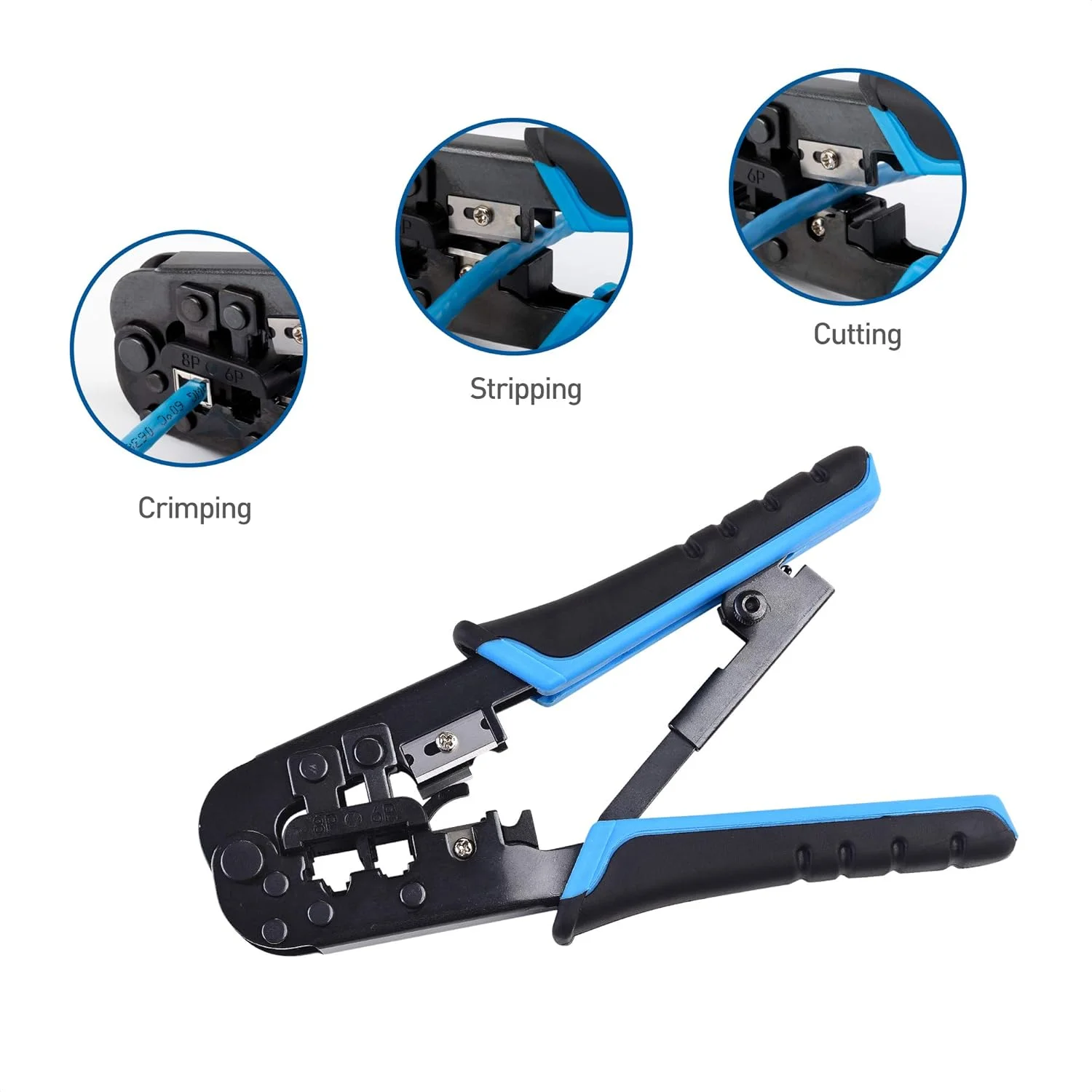 ابزار پرس RJ45 ماژولار Cable Matters (پرس اترنت) با سیم چین و استریپر داخلی - شامل بسته 10 عددی کانکتور Cat6 RJ45