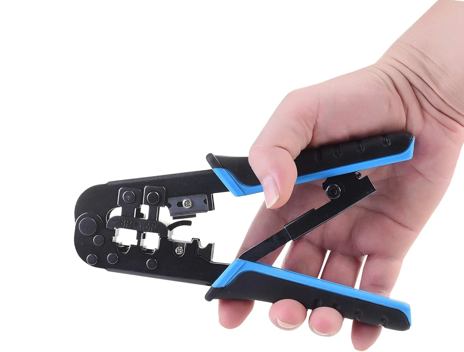 ابزار پرس RJ45 ماژولار Cable Matters (پرس اترنت) با سیم چین و استریپر داخلی - شامل بسته 10 عددی کانکتور Cat6 RJ45