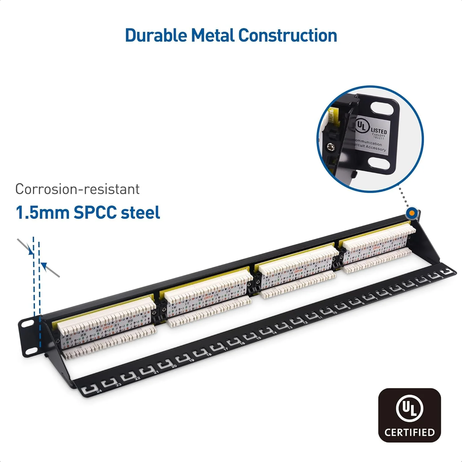 پنل پچ 24 پورت Cable Matters با قابلیت نصب در رک یا روی دیوار، 19 اینچی با میله نگهدارنده، پنل پچ شبکه Cat6 1U برای اترنت 10 گیگابیتی، سازگار با ابزارهای Impact 110 یا Krone پنل پچ 24 پورت Cable Matters با قابلیت نصب در رک یا روی دیوار، 19 اینچی با میله نگهدارنده، پنل پچ شبکه Cat6 1U برای اترنت 10 گیگابیتی، سازگار با ابزارهای Impact 110 یا Krone
