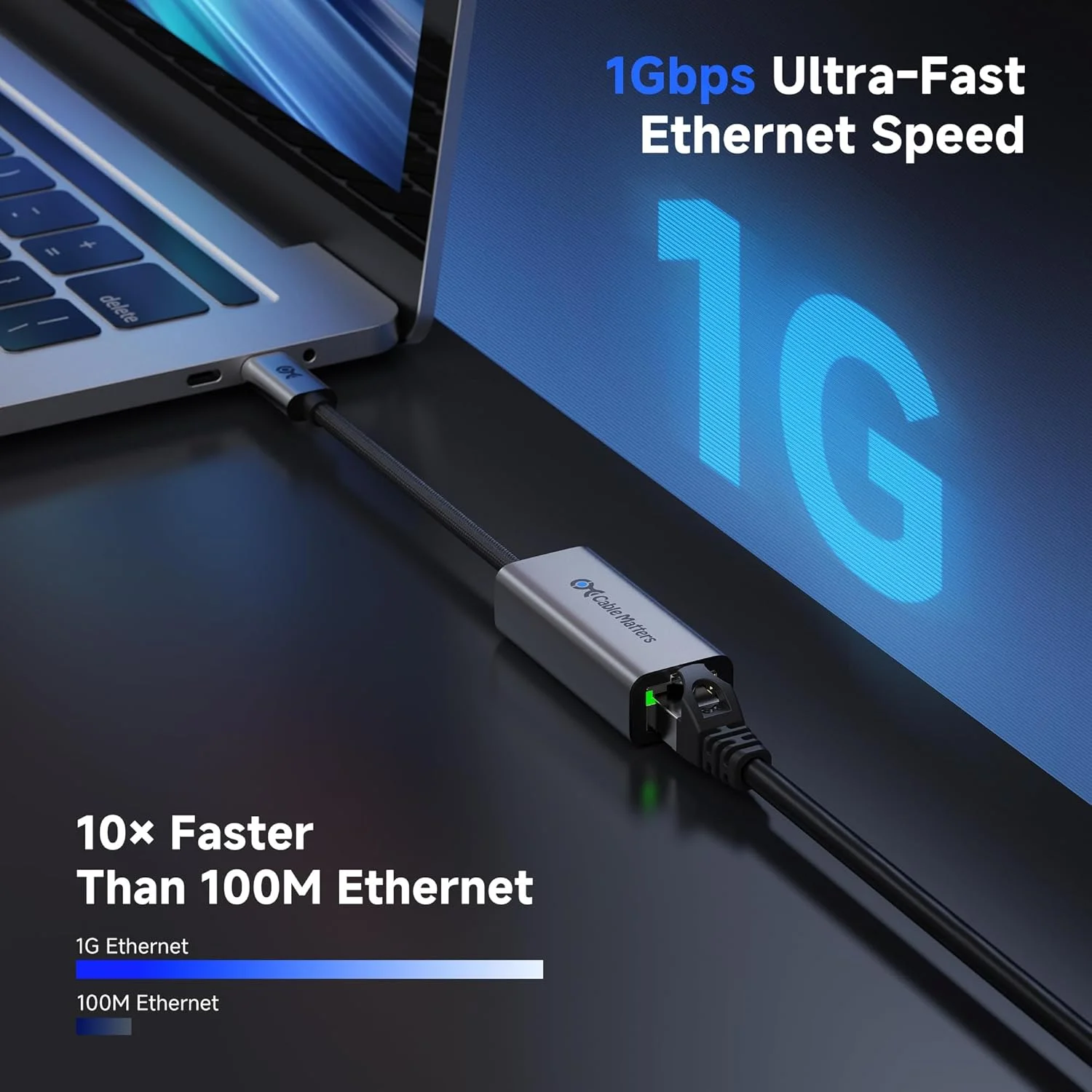 آداپتور USB-C به اترنت Cable Matters، آداپتور شبکه گیگابیتی اترنت به USB-C برای 1000 مگابیت در ثانیه، سازگار با MacBook، iPhone 16 Pro/Max، iPad Pro، Dell XPS، Surface و غیره