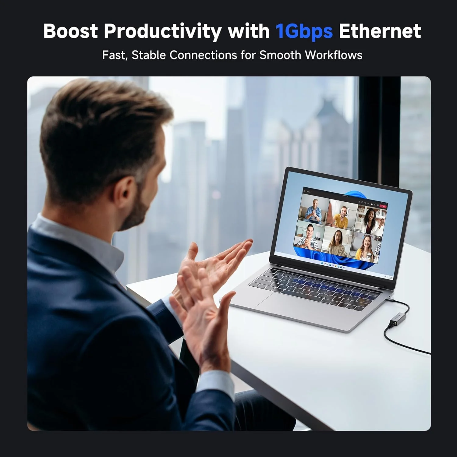 آداپتور USB-C به اترنت Cable Matters، آداپتور شبکه گیگابیتی اترنت به USB-C برای 1000 مگابیت در ثانیه، سازگار با MacBook، iPhone 16 Pro/Max، iPad Pro، Dell XPS، Surface و غیره