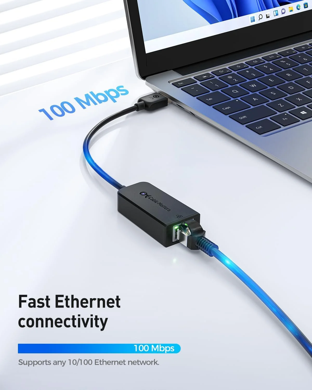 آداپتور USB به اترنت Cable Matters (USB 2.0 به اترنت/USB به RJ45) پشتیبانی از شبکه اترنت 10/100 مگابیت در ثانیه، مشکی