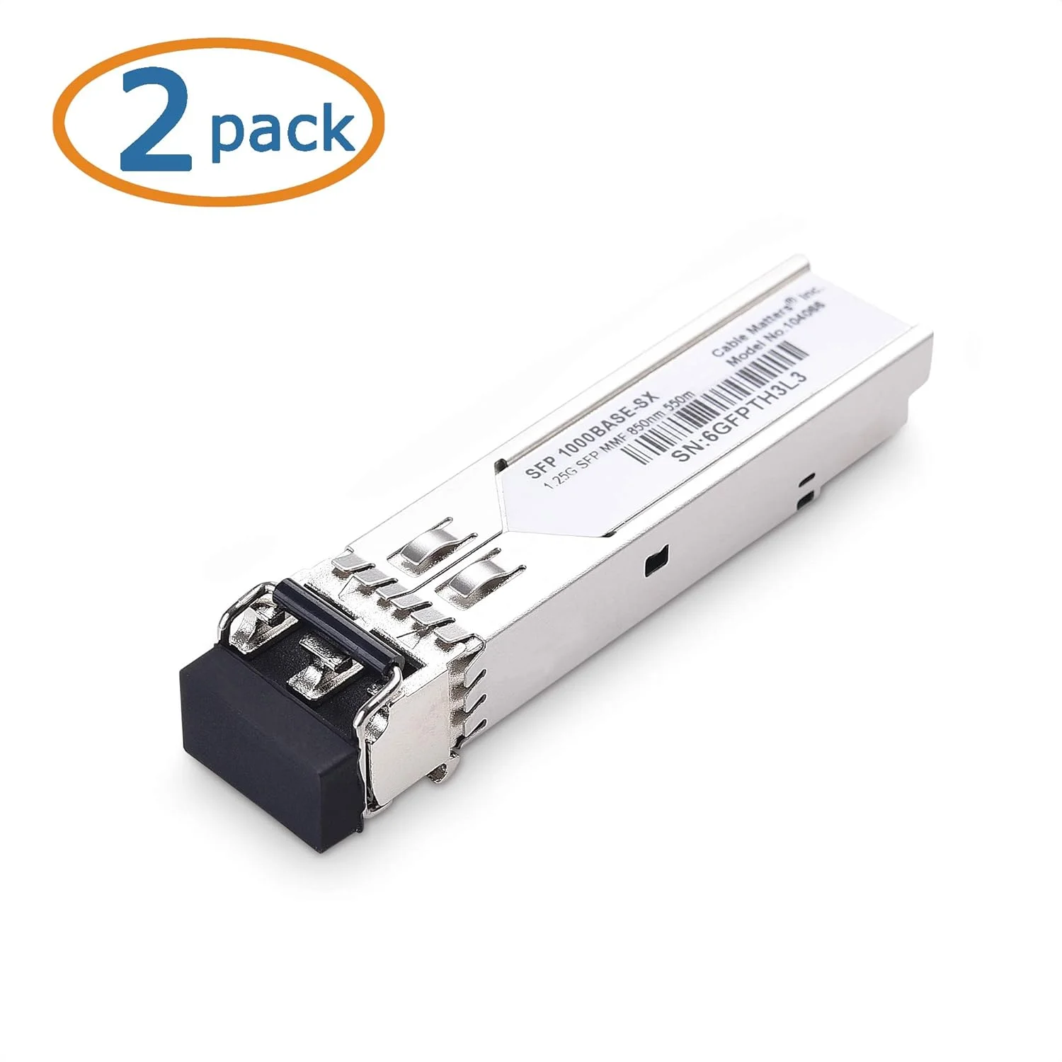ماژول فرستنده و گیرنده فیبر نوری 1G چند حالته Cable Matters 2-Pack 1000BASE-SX SFP به LC برای تجهیزات سیسکو، یوبیکویتی، تی‌پی‌لینک، هواوی، میکروتیک، نت‌گیر و سوپرمیکرو