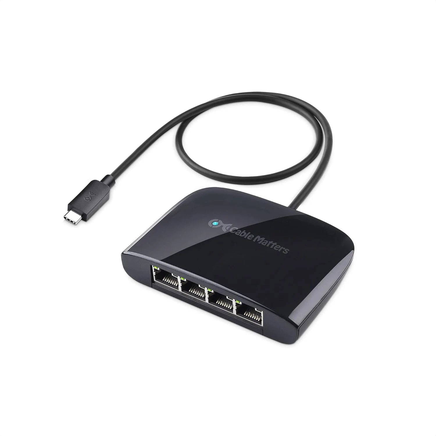 سوئیچ اترنت گیگابیتی 4 پورت Cable Matters USB C برای اشتراک گذاری شبکه در حال حرکت (اسپلیتر اترنت تاندربولت، سوئیچ شبکه USB C، سوئیچ گیگابیتی USB C) سازگار با تاندربولت 4 / USB 4