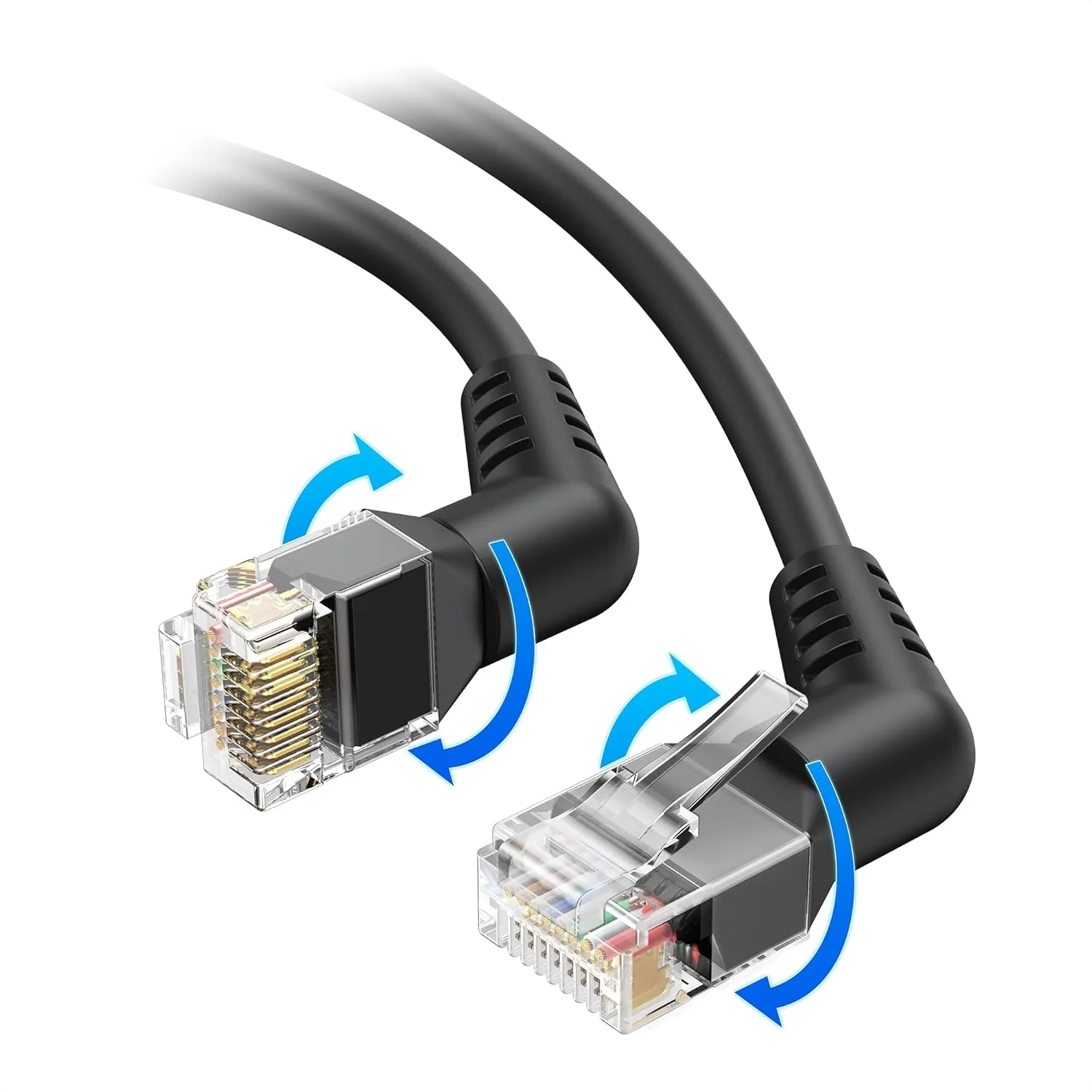 کابل شبکه Cat 6 اترنت Cable Matters با سرعت 10 گیگابیت بر ثانیه و کانکتورهای چرخشی، طول 7.6 متر، با روکش PVC بسیار منعطف برای فضاهای تنگ (کابل اترنت 360 درجه، کابل اترنت Cat 6 با زاویه راست)، رنگ مشکی، طول 7.6 متر